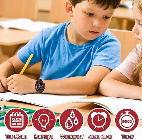 Miniatura 2 de Reloj para niños, reloj para niños de 3 a 15 años, reloj digital deportivo al aire libre, multifuncional, cronógrafo, LED, 50M impermeable, alarma,