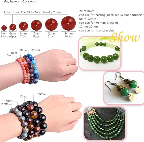 Miniatura 6 de GEM-Inside - Cuentas sueltas de jade verde Taiwán natural de 0.236 in con cuentas redondas de cristal energético para hacer joyas, 15 pulgadas