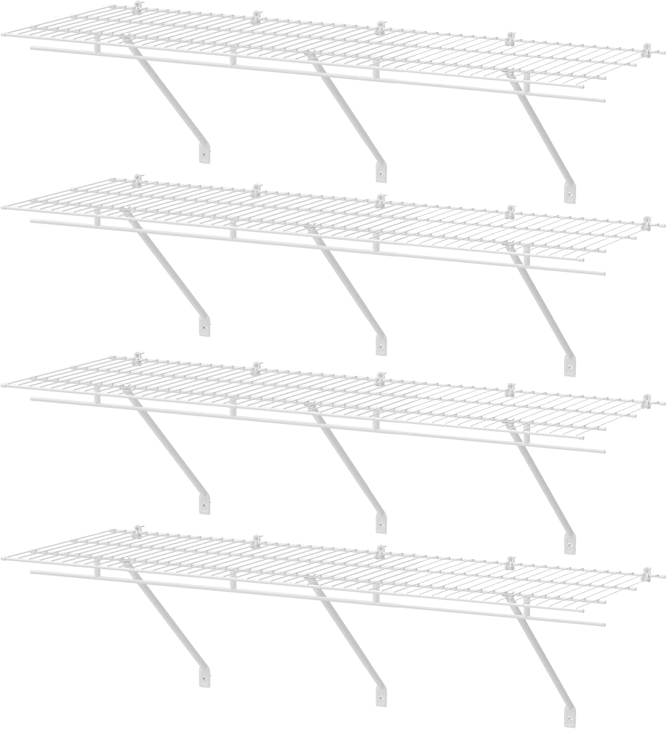 HAUSHOF Closet Shelves Wall Mounted 4-Pack, 4 ft x 12in White Wire Shelving for Laundry Room, Closet, Basement Organization and Storage