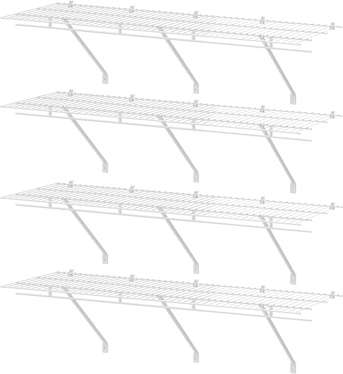 HAUSHOF Closet Shelves Wall Mounted 4-Pack, 4 ft x 12in White Wire Shelving