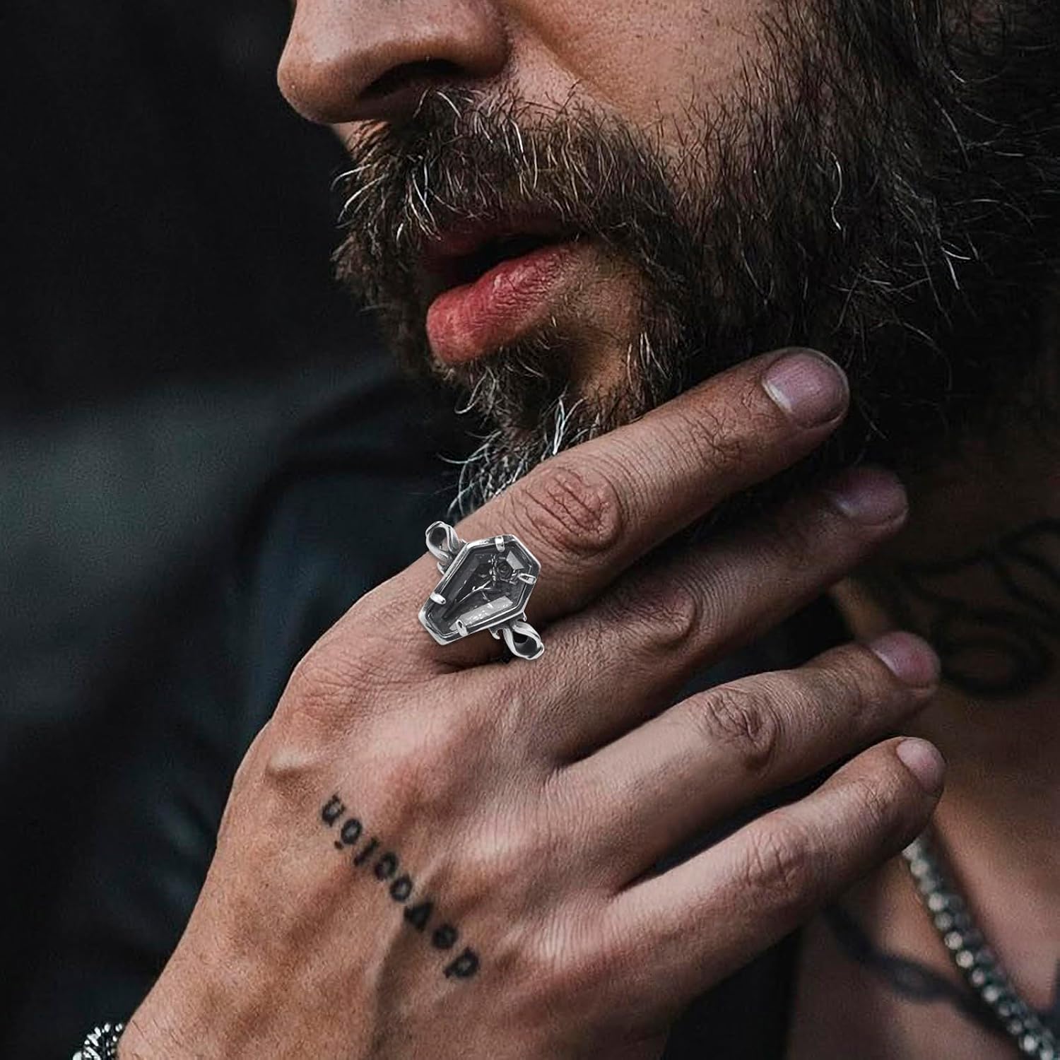 Mens Coffin Rings Stainless Steel Gothic Punk Goth Vampire Rose Flower Coffin Ring Jewelry for Men Women Size 7/8/9/10/11/12/13