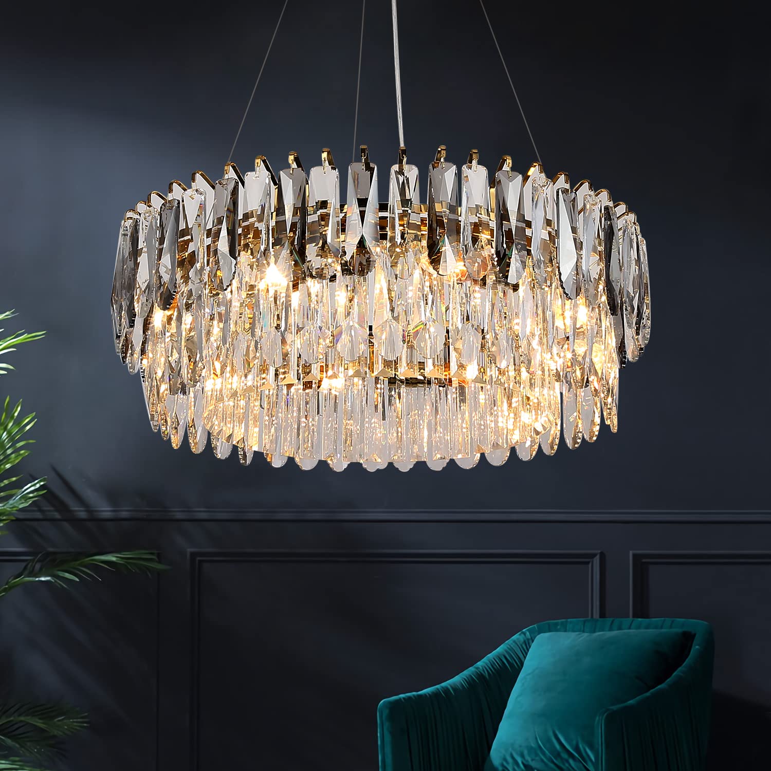 AOSIHUA Modern 3-Tier K9 Crystal Chandelier Light Fixture, Luxury Gold ...