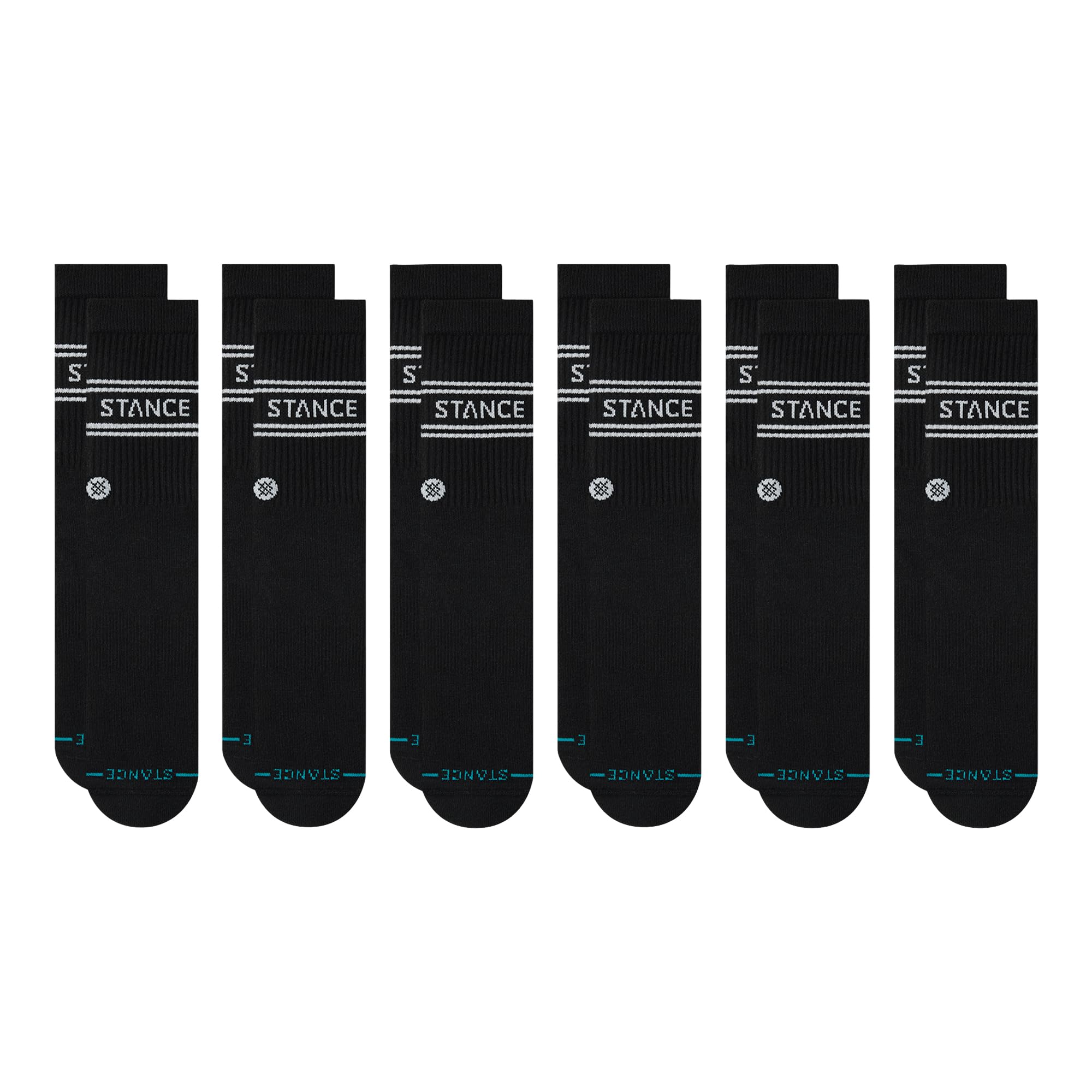 Stance Vital Crew Sock 6-Pack for Men and Women, Black, Large