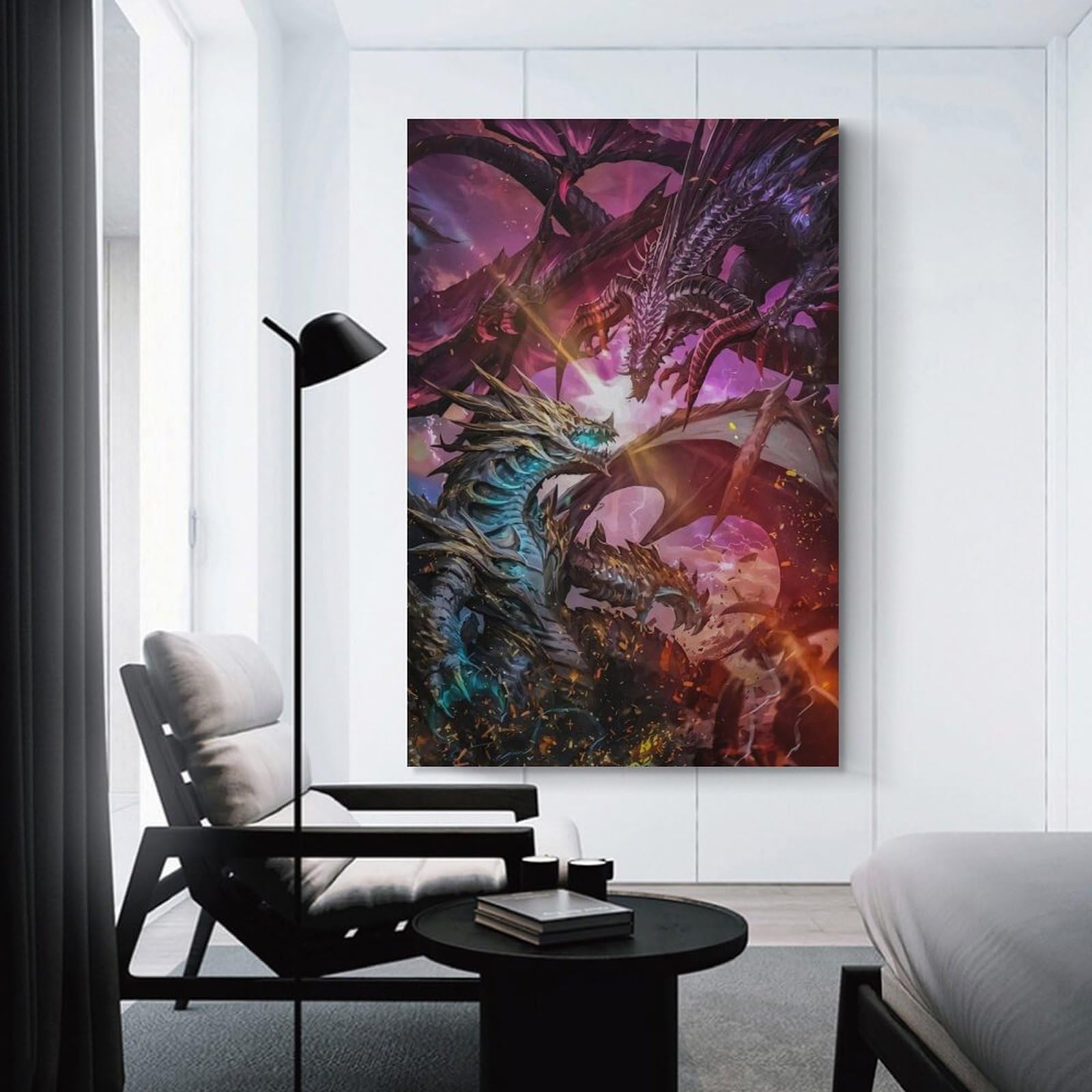 Junmoney Unframe-Style-3 Canvas Art Print Dragon Battle Fantasy Artwork, 12X18inch(30X45cm), For Office, Study Or Home Workspace, Wall Art That Adds Style To Work Areas