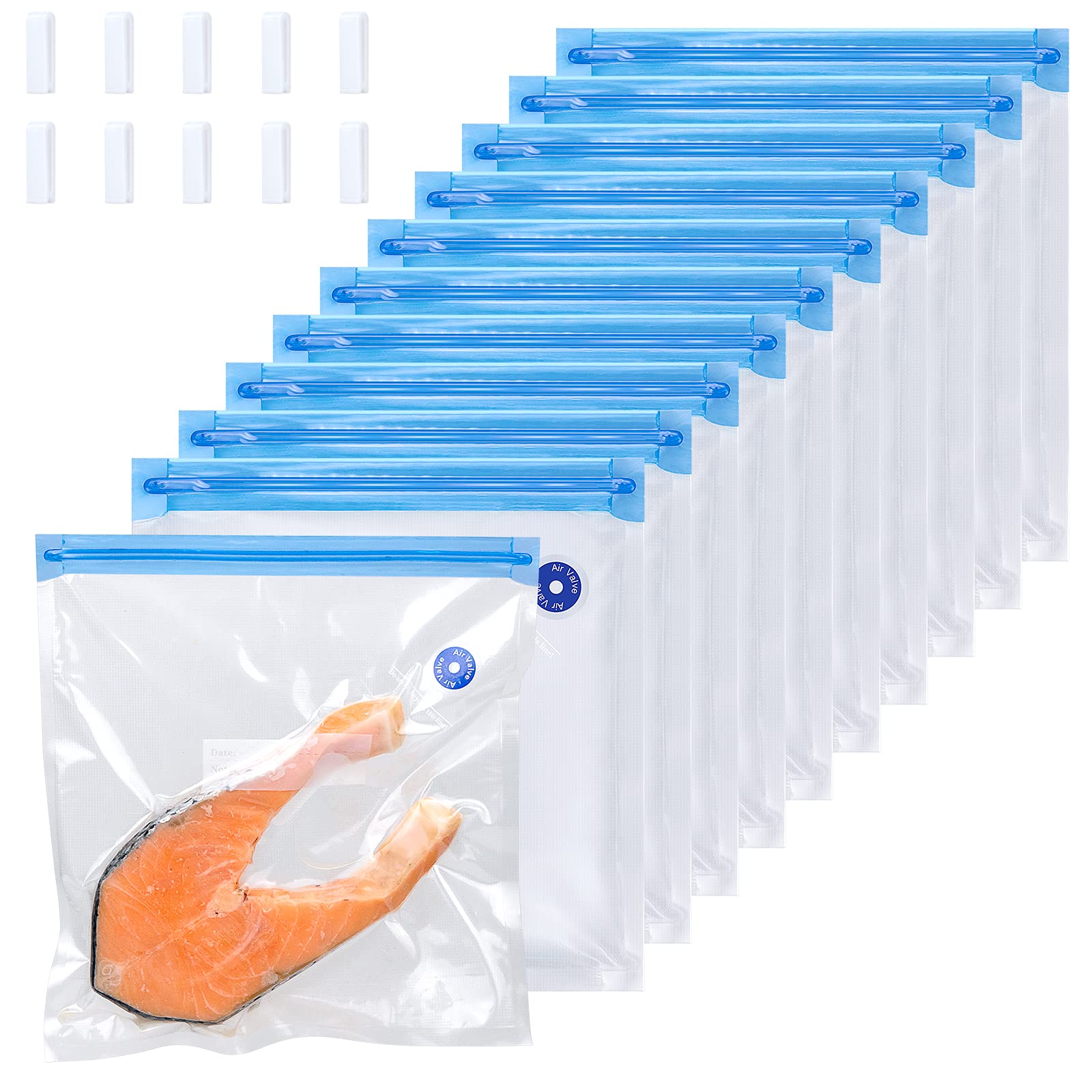 Peakally Reusable Vacuum Sealer Bags, 10 Pcs Double Layer Sous Vide Bags, Size:10.2"*11", BPA Free,Heavy Duty, Great for vacuum storage, Meal Prep or sous vide. Come with 10 Sealing Clips