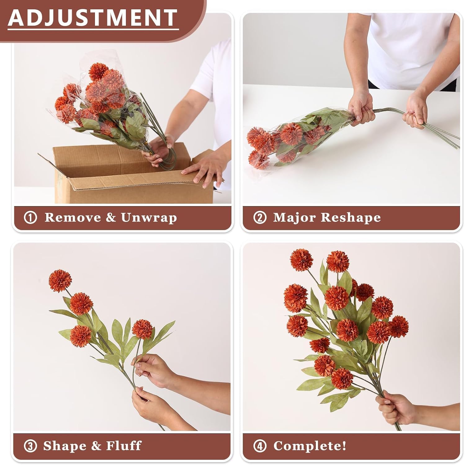 VIERENA 6 Pcs 27" Artificial Fall Pompon Mum Flower Stems for Vase (Orange) image 5