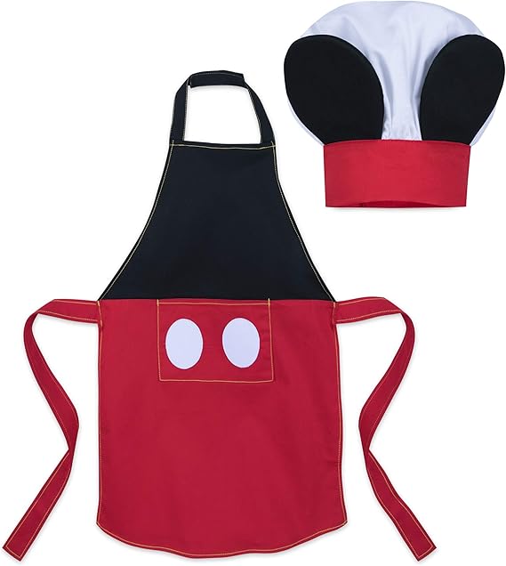Amazon Co Jp ディズニー ミッキーマウス エプロンとシェフハットセット 子供用 レッド ホーム キッチン