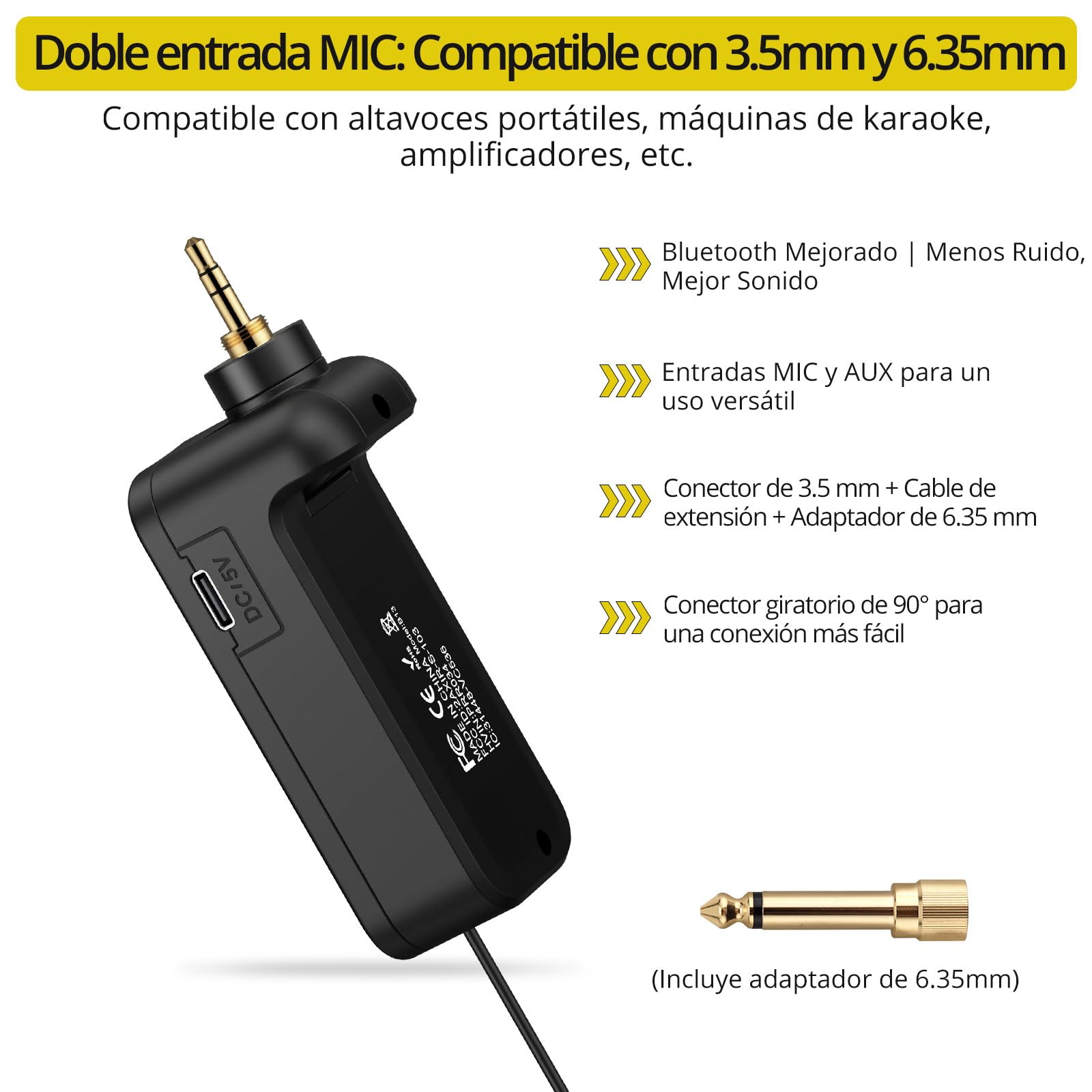 PROZOR Micrófono Inalámbrico UHF con Control de Eco de Graves Agudos de Volumen, Micrófono Karaoke Recargable Sistema de Micrófono Dinámico de Mano Dual con Receptor Recargable para Karaoke, DJ, Bodas
