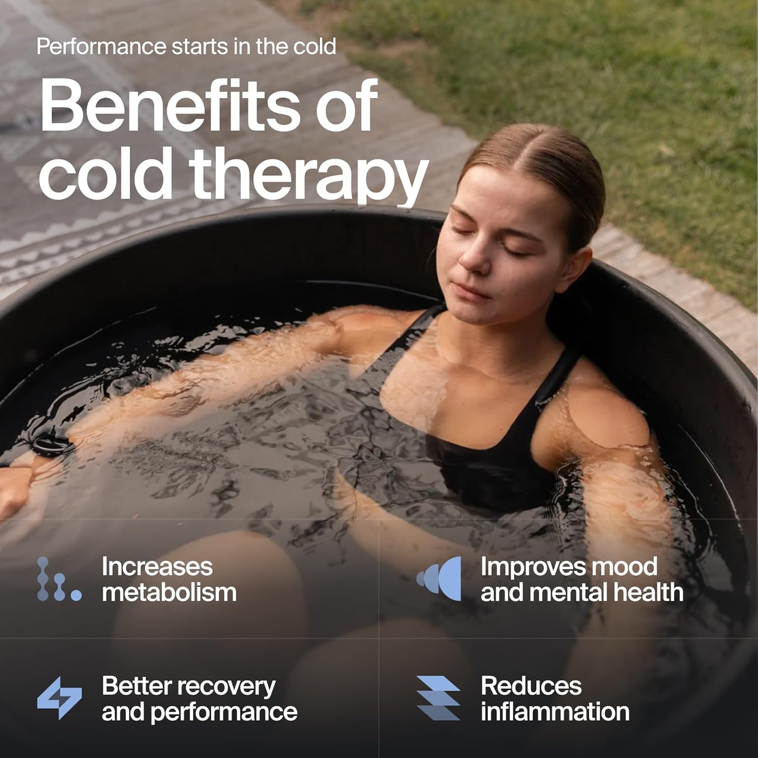 Ice Barrel Bathtub (300 Model) - Cold Plunge Tub Insulated Freestanding Cold Therapy Training Cold Tub for Athletes with Built in Chiller Ports – Portable Bath Tub Spa for Ice Baths (Charcoal Black)