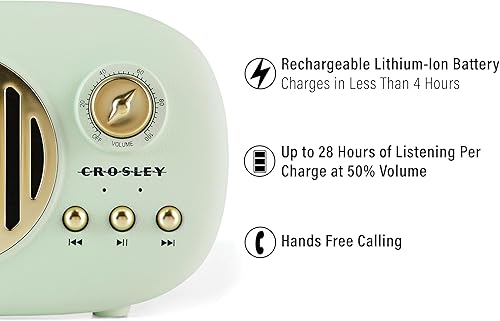 Miniatura 3 de Crosley CR3044A-MN Piper - Altavoz Bluetooth portátil, color menta