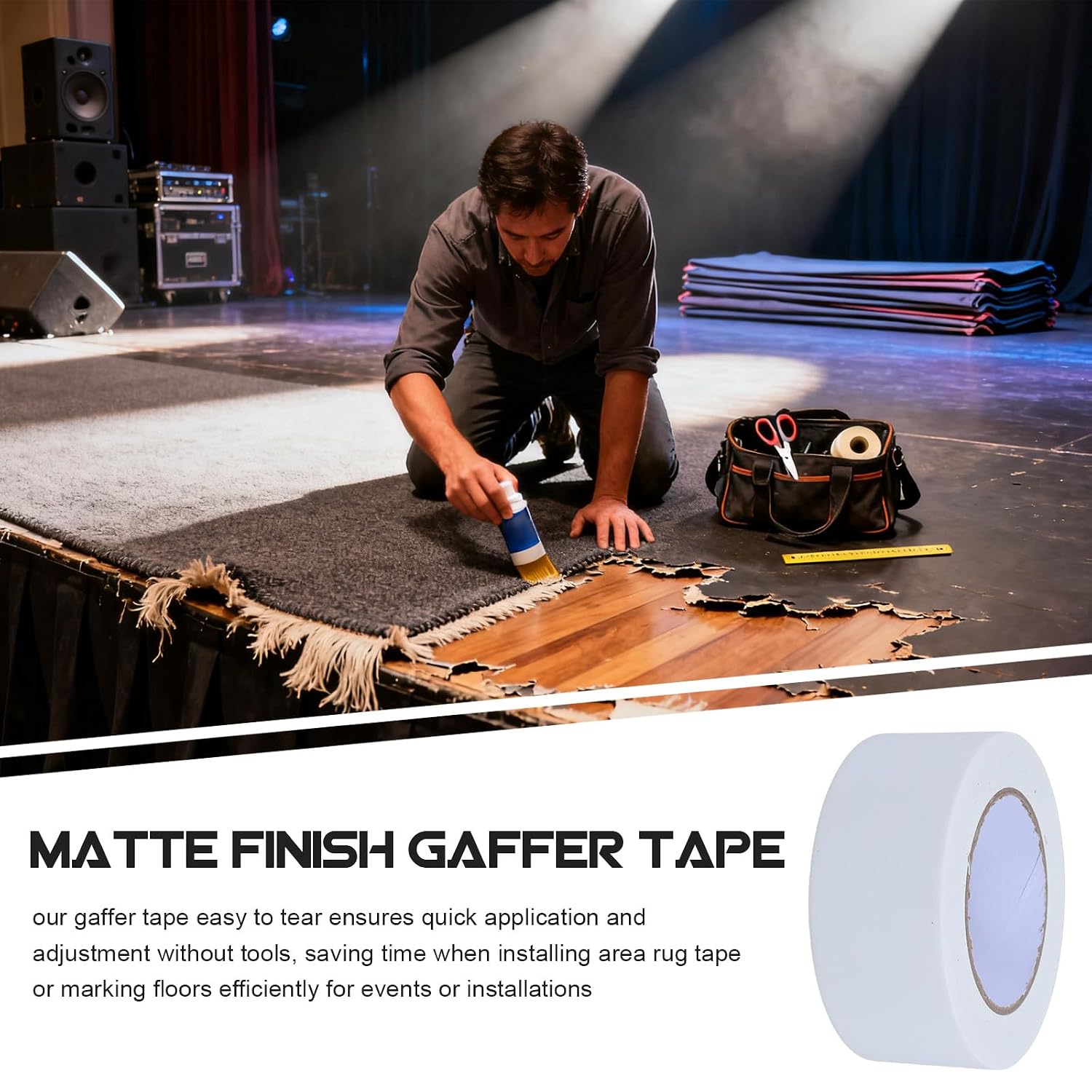 1 Roll Professional White Gaffer Tape: Matte Finish Heavy Duty Gaffer Tape 2 Inch X 30 Yards for Carpet Area Rugs Cables Stage Marking Easy to Tear & Removable