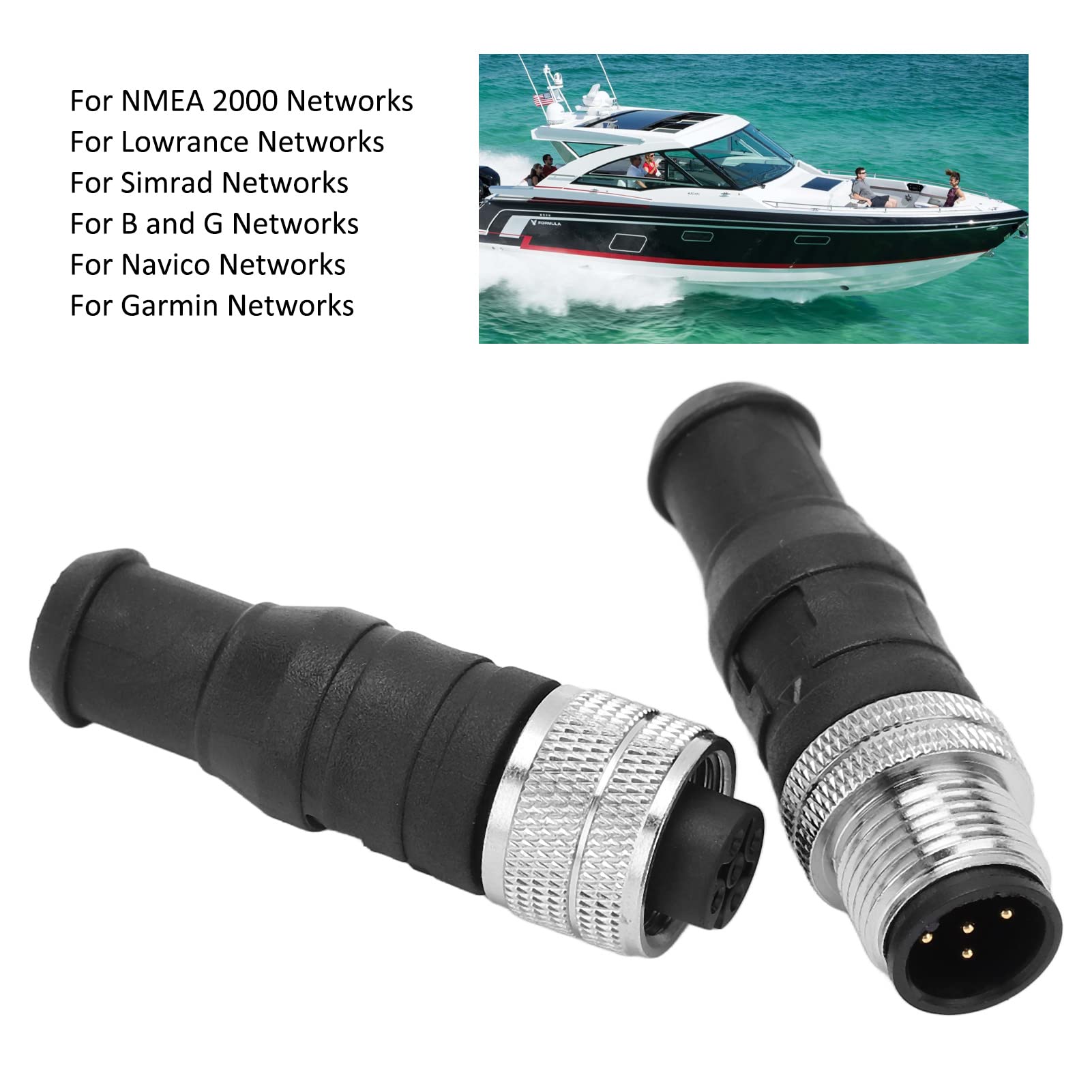 Per Terminatore NMEA 2000, Coppia per Resistore Terminatore Maschio Femmina NMEA2000 5 Pin Filettatura M12 IP67 Impermeabile per Lowrance