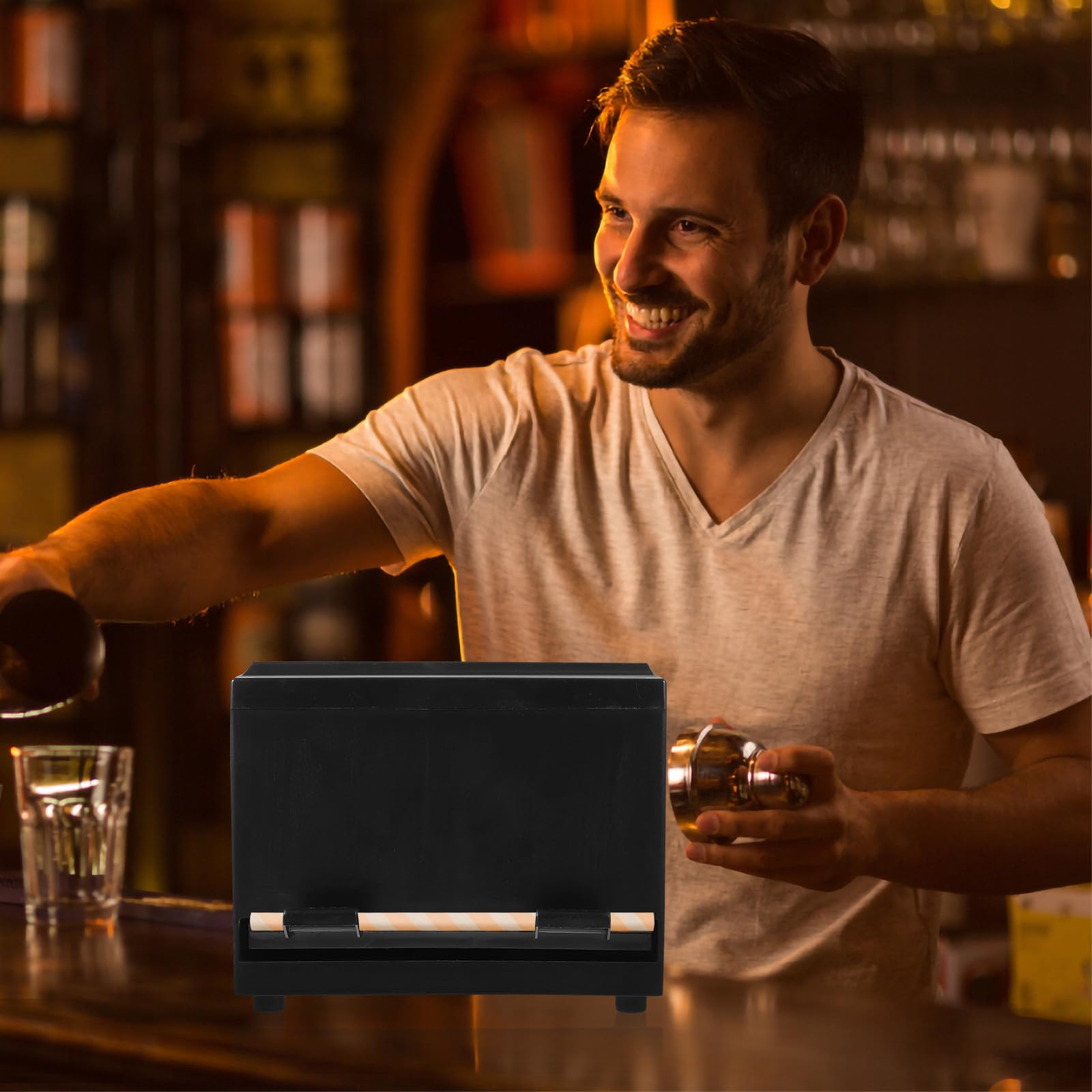 GALPADA Automatischer Strohhalmspender zur Aufbewahrung und Sauberen Organisation von Strohhalmen mit Druckmechanismus aus Kunststoff für Café oder Restaurant