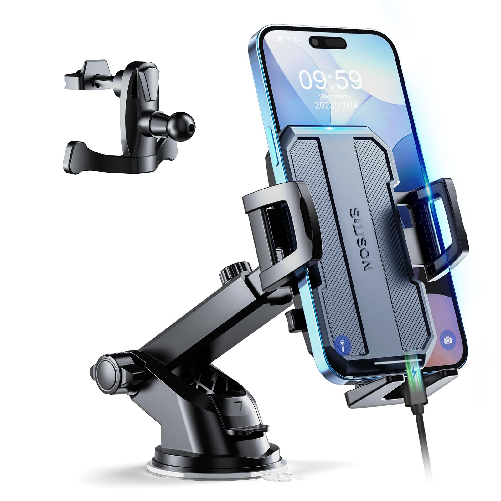 SUUSON Phone Mount for Car Dashboard Air Vent Windshield, Suction Cup Hands-Free Car Phone Stand for All iPhone Android Phone (Blue)