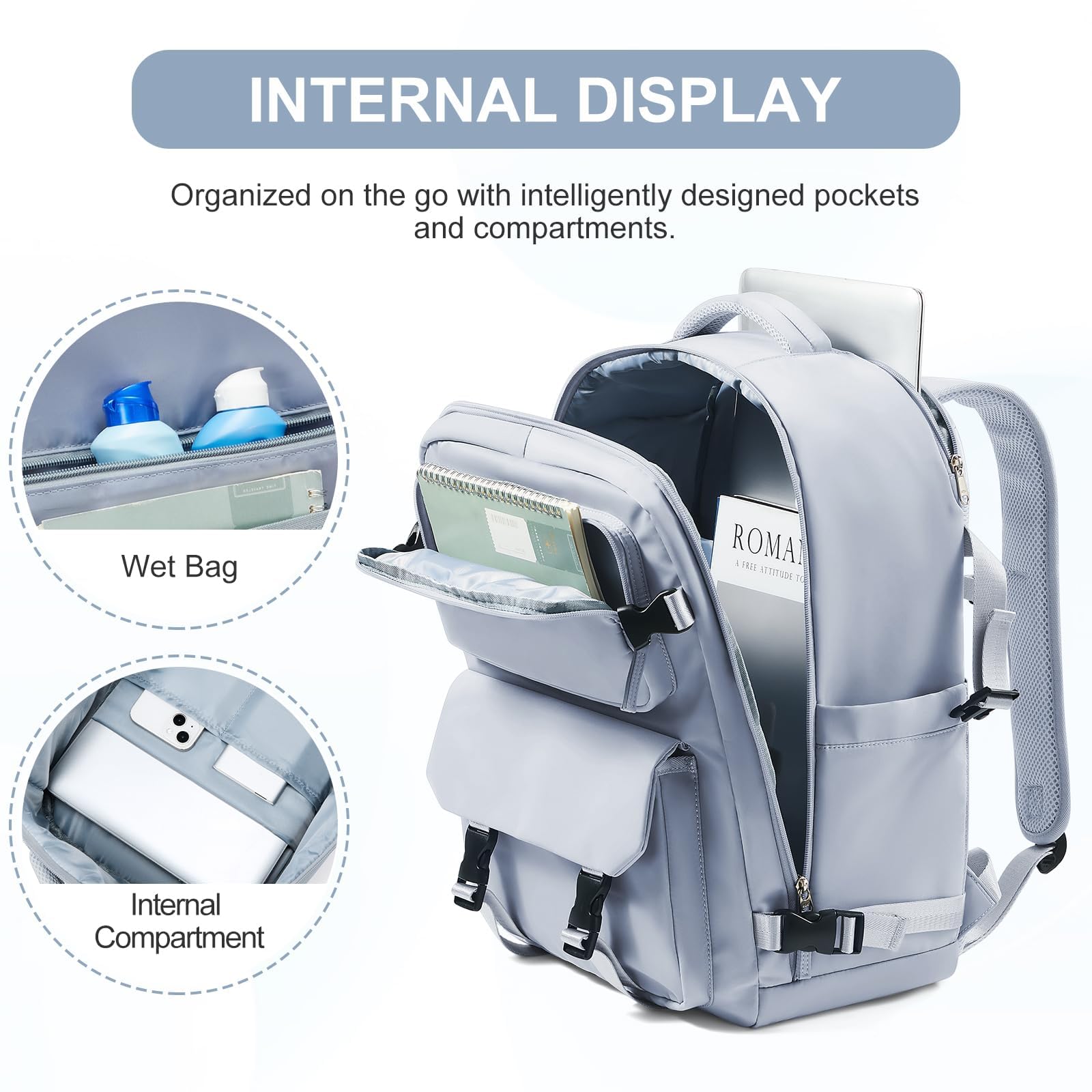 SZLX Zaino da viaggio grande da donna da escursionismo sportivo da esterno impermeabile da scuola casual laptop da 14 pollici con porta di ricarica USB scomparto per scarpe