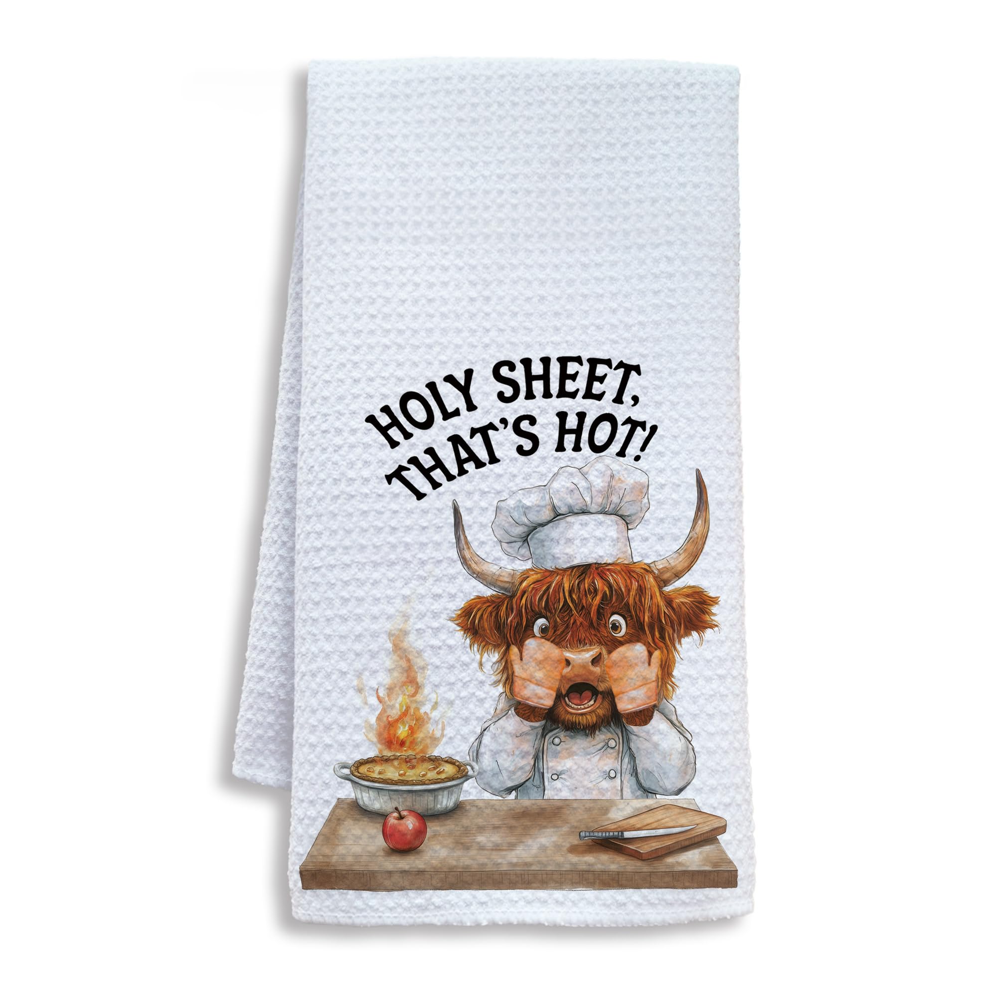 Photo 1 of **HORSE, NOT COW**Shrago Funny Chef Highland Cow Kitchen Towels, Highland Cow Gifts for Women Men Dish Tea Towels, Humorous Holy Sheet That's Hot Decorative Hand Towel, 16x24 Inch