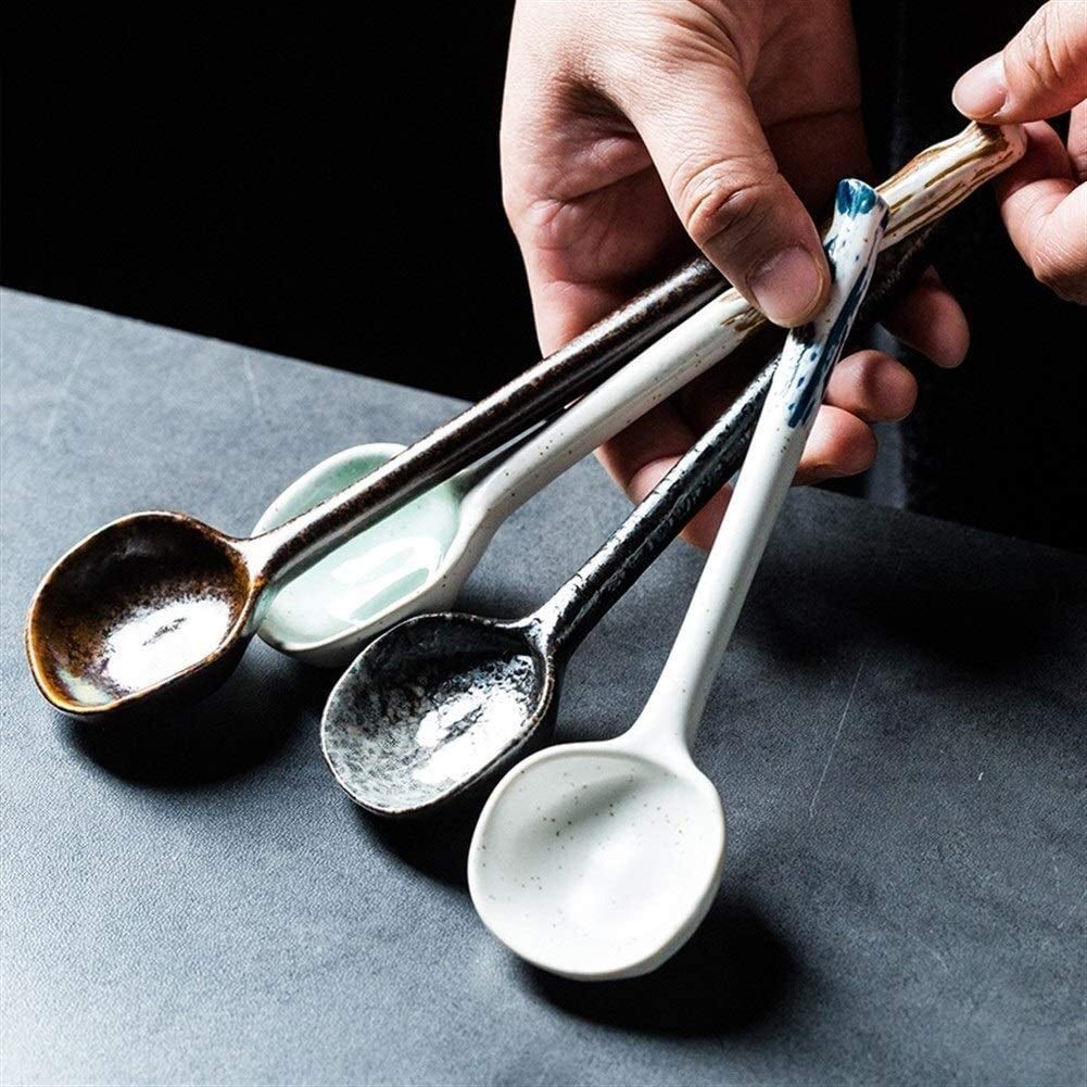 Juego de cucharas soperas, cucharas de arroz, 4 cucharas de cerámica, cucharas pequeñas para sopa de restaurante, cucharas de café, aptas para lavavajillas (color: D) (B)