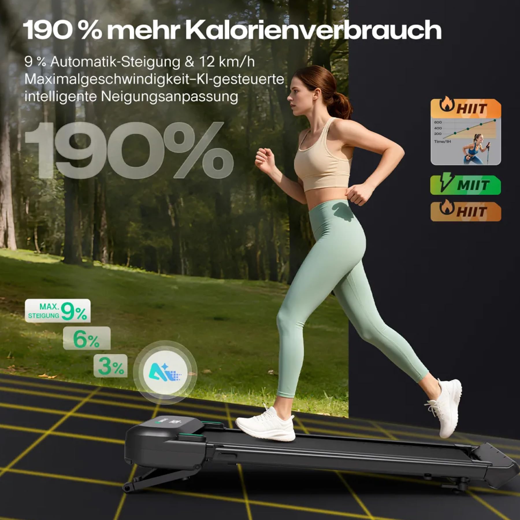 UREVO Smart Laufband mit Steigung Automatisch, Laufband Schreibtisch & Workstation, Flüsterleiser Dual-Brushless-Motor (10× Lebensdauer), 16" Laptop-Fit, 190% Mehr Kalorien, Knie-schonend
