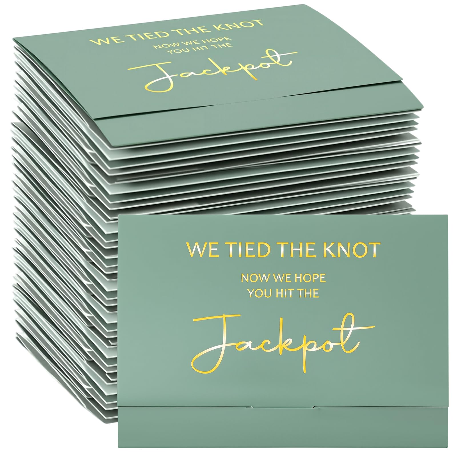 Zhanmai 100 Pcs Lottery Ticket Envelopes for Wedding Favors Sage Green Greeting Card Envelope Holders We Tied the Knot Now We Hope You Hit the Jackpot Scratch Ticket Holder for Bridal Shower Party