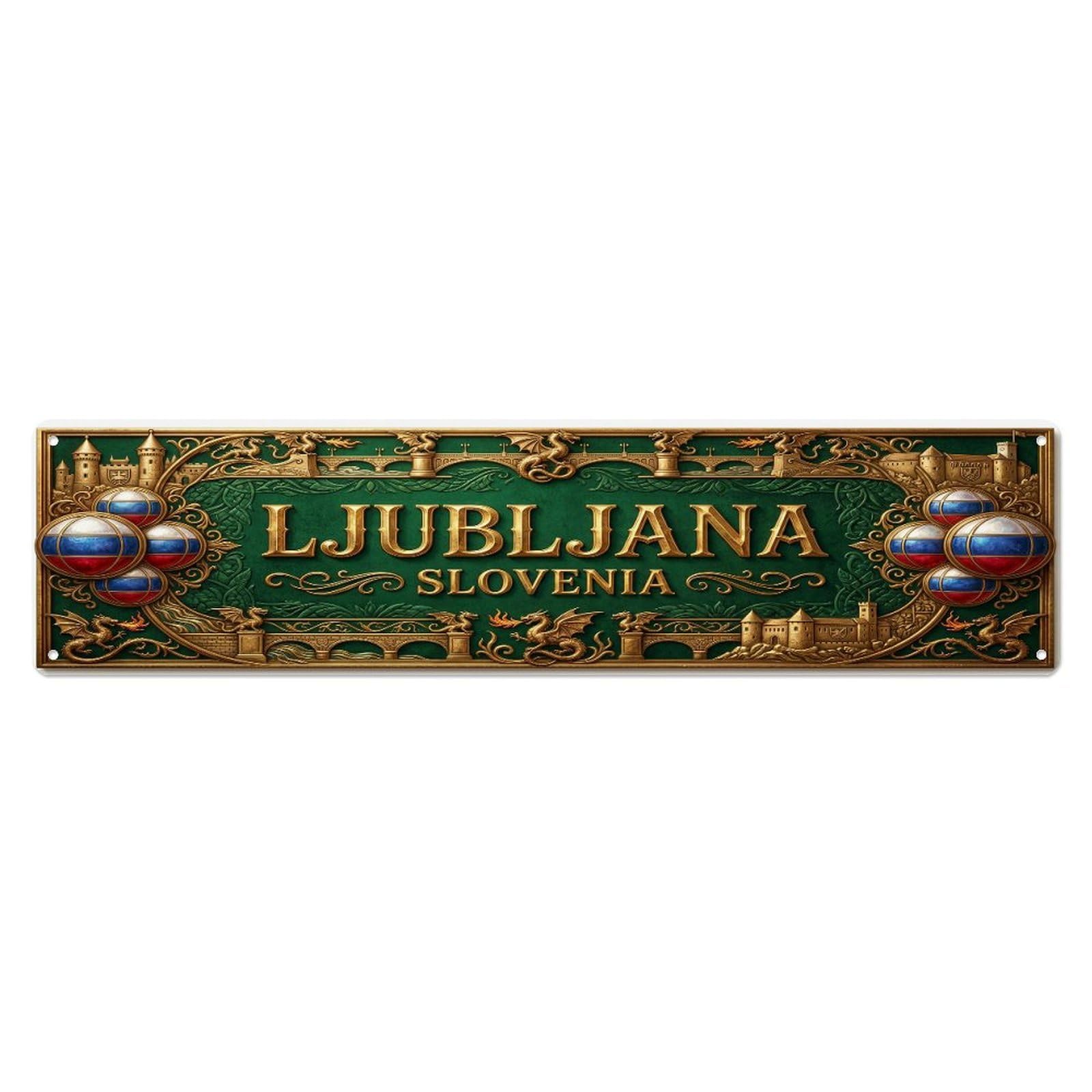 Vintage Ljubljana Slovenia Flag Pattern Metal Tin Sign