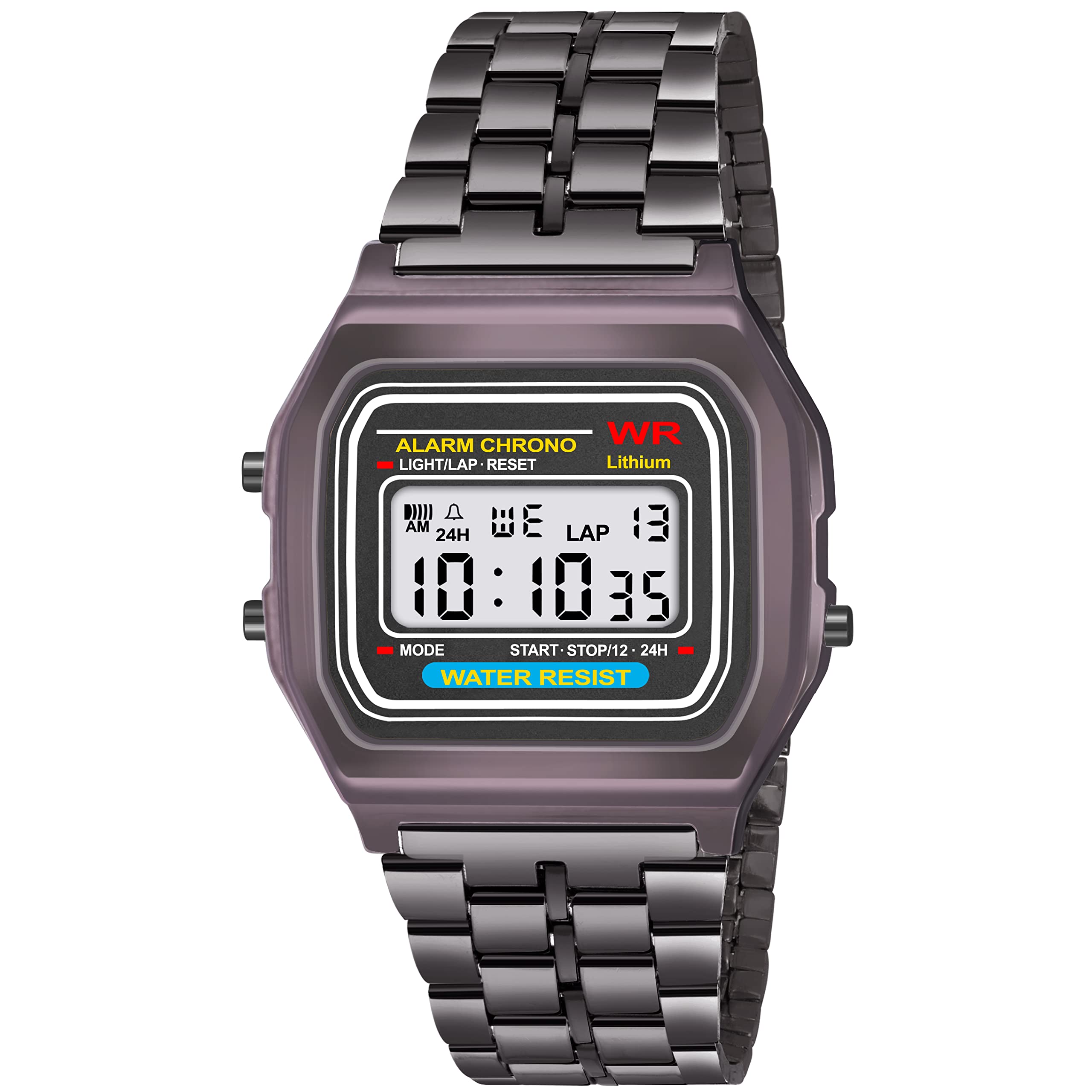 The Shopohlic Digital Square Black Dial Multi Colours Vintage Stainless Steel Belt with Night Light Fashinable Unisex Wrist Watch for Men and Women (B0C24K2PG1) Amazon Price History, Amazon Price Tracker