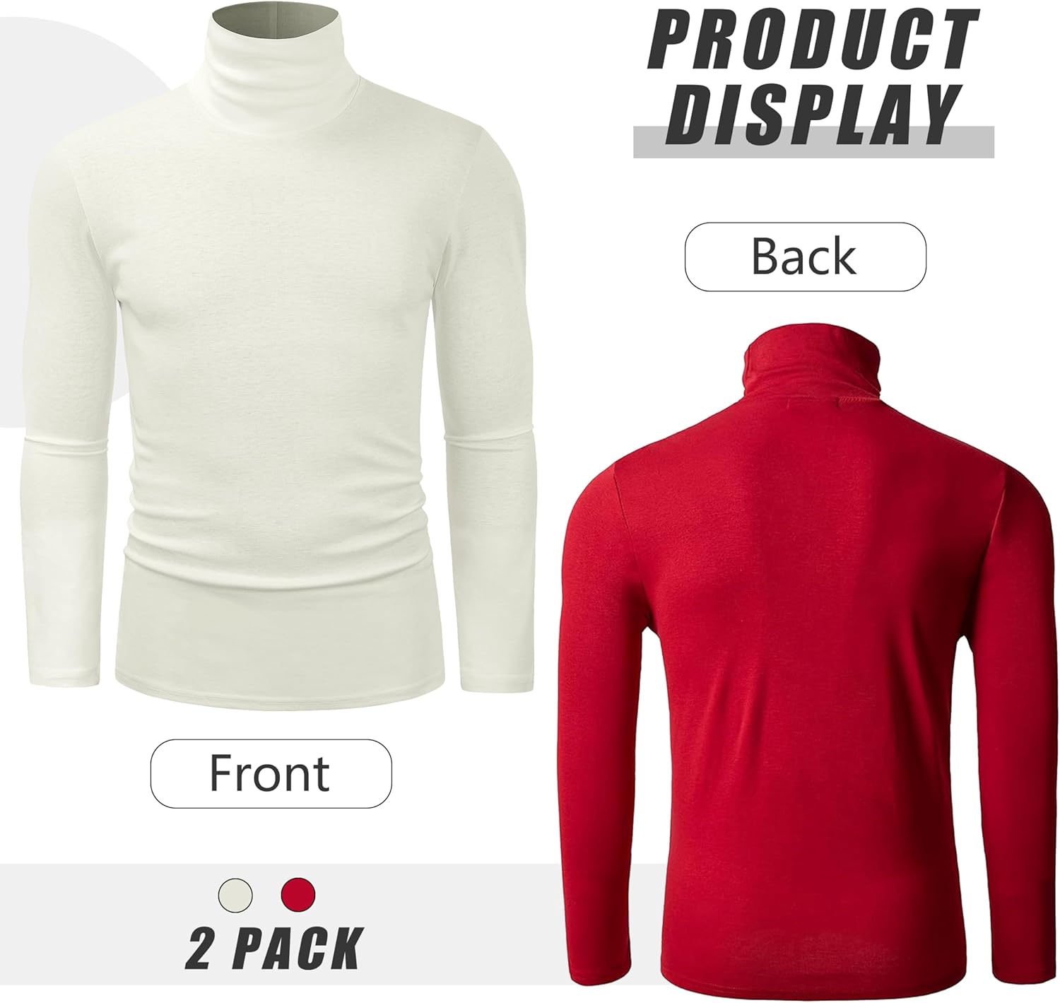TAPULCO Men Turtleneck Long Sleeve Knitted Pullover Basic Slim Fit Casual Soft Comfy T Shirts