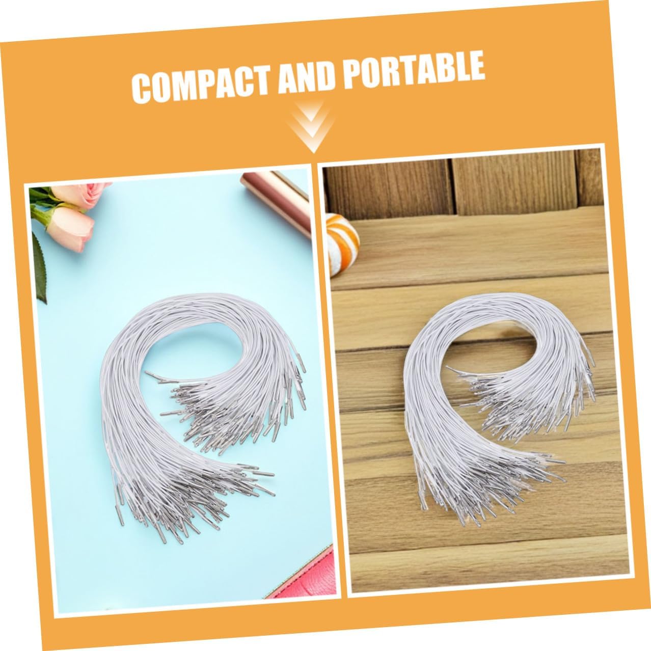 200pcs Elastic Mask Hanging Ropes and Hat Elastic Bands with Metal Barbs for DIY Face Masks and Craft Projects, Stretch Adjustable Strings for Sewing and Binding