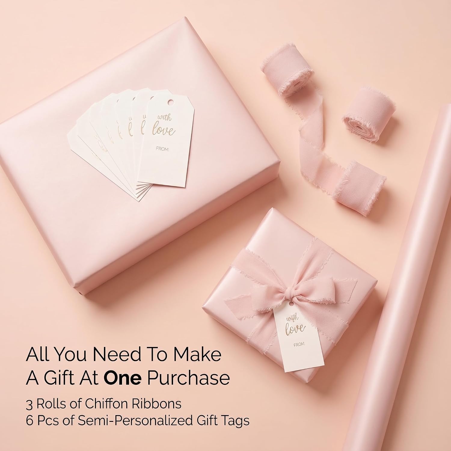 WENAPRIX Pink Pearl Luster Gift Wrapping Paper Set with Ribbons and Tags image 3