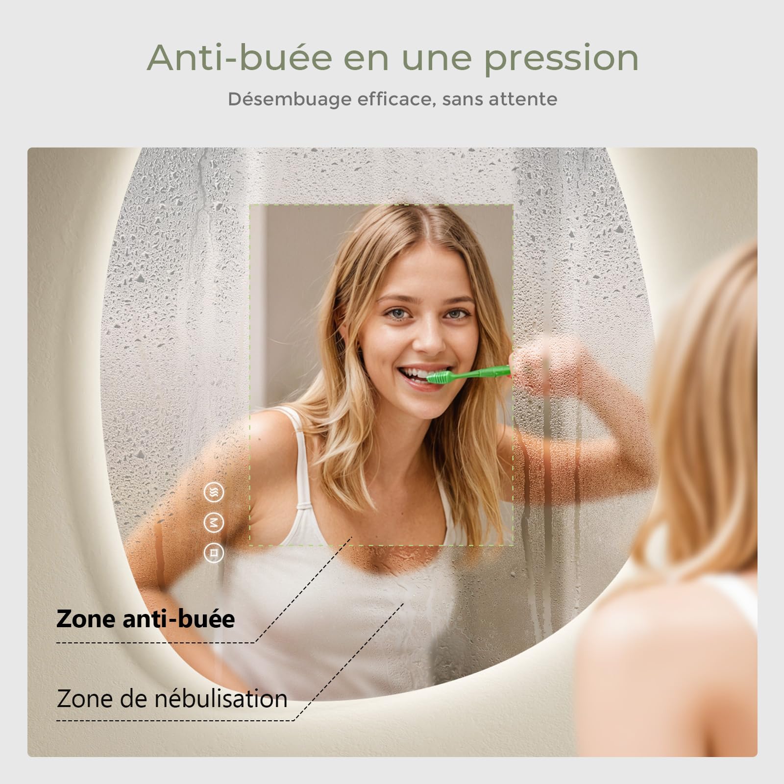 S'AFIELINA Miroir de Salle de Bain avec Éclairage 85×50×2,5 cm (H×L×P) Miroir Rond Asymétrique avec Interrupteur Tactile, Dimmable, 3 Couleurs de Lumière Réglables, Antibuée Miroir de Salle de Bain