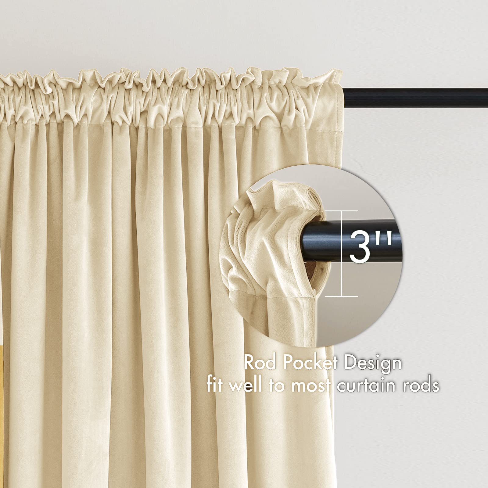 MIULEE Ivory White Velvet Curtains Thermal Insulated Blackout Curtain Drapes for Bedroom Living Room Darkening 90 Inches Long Curtains Panels Rod Pocket Set of 2