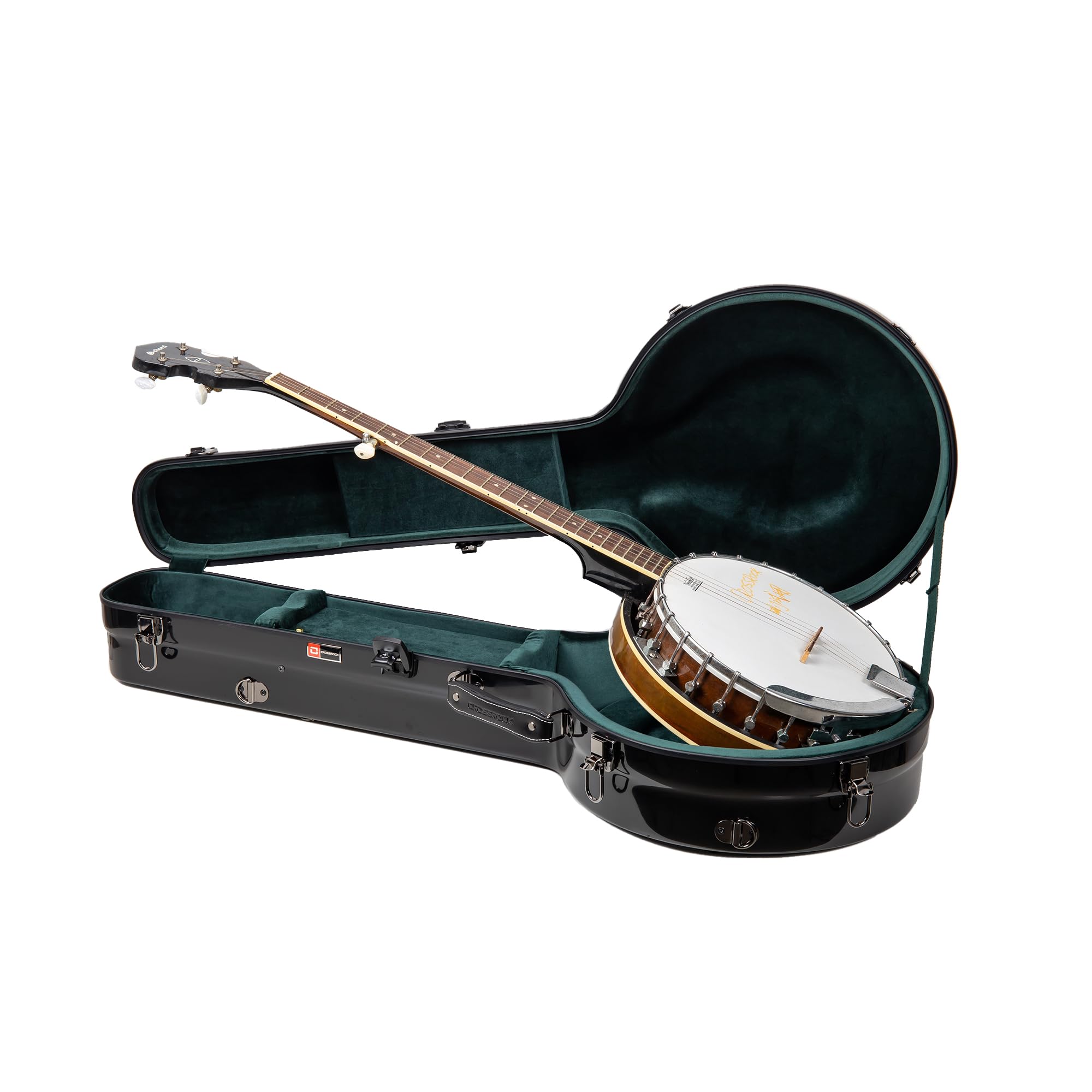 Crossrock Fibreglass Banjo Case for 5-String & Mastertone Styles | Gloss Black Shell, TSA Lock, Backpack Straps, Hygrometer, Velvet Interior -Black (CRF2023BJBK)