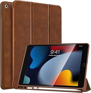 MoKo for iPad 10.2 Case iPad 9th Generation 2021 / 8th Generation 2020 / 7th Generation 2019 Case with Pencil Holder, Soft TPU Smart Stand Back Cover Case for iPad 10.2 inch, Auto Wake/Sleep,Brown