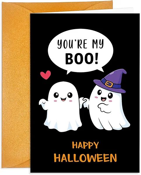 JUESMOS Funny Halloween Card You Are My Boo Greeting Note Cards with Envelope Boo Basket Stuffers for Him Her Spooky Spirits Happy Halloween Card Gifts for Women Men Greeting Card for Lover