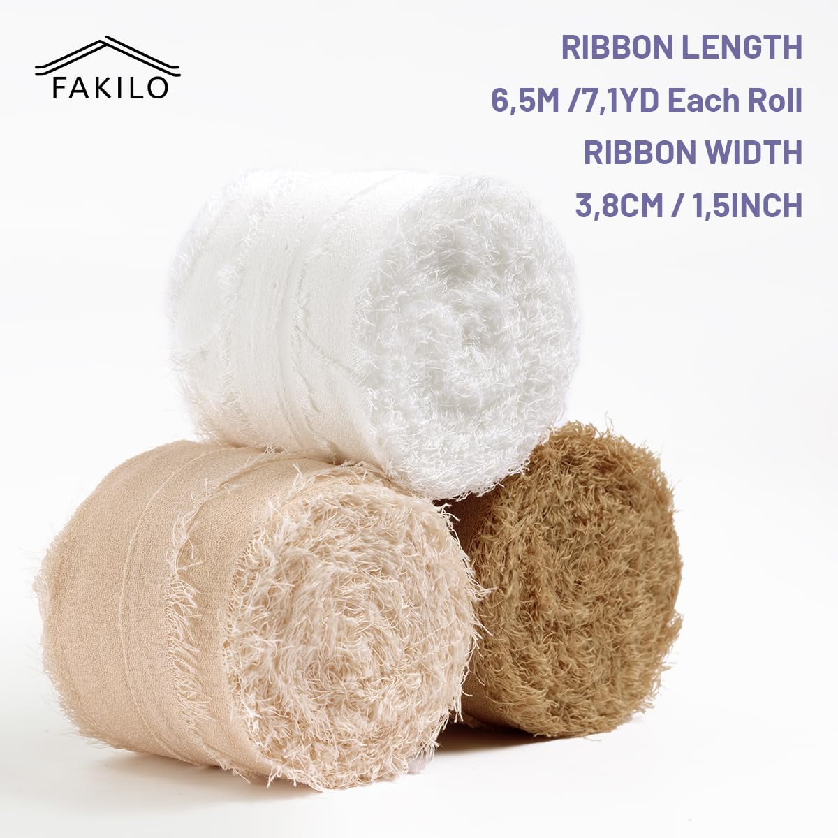 FAKILO Chiffon Ribbon Set, Silk Chiffon Ribbon 3 Rolls 1.5'' x 7 Yd with Frayed Edge for Wedding Invitations Bridal Bouquets - Image 2