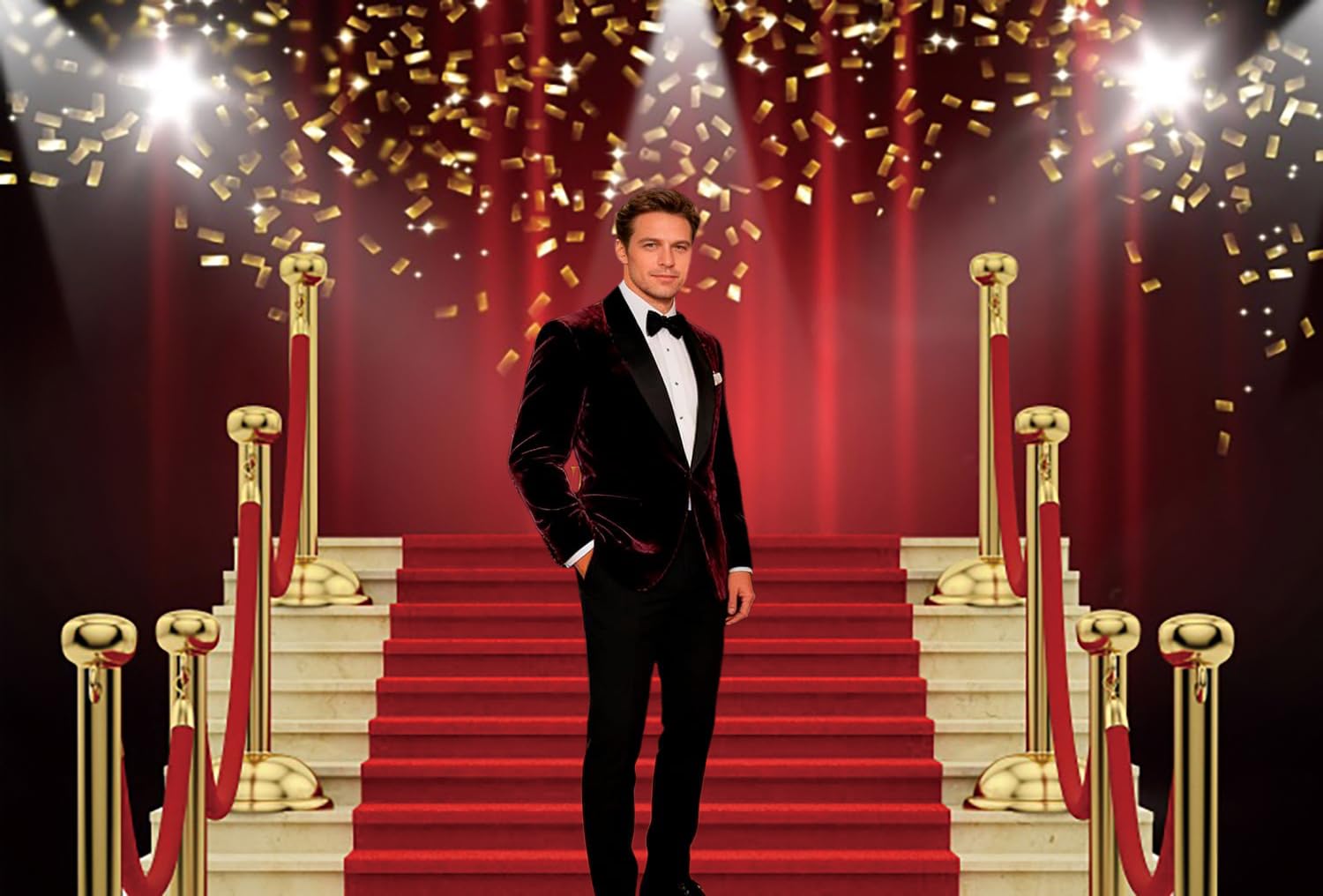 3.6x3m Fotohintergrund Roter Teppich Roter Vorhang Goldband Preisverleihung Fotografie Hintergrund VIP Filmabend Abschlussball Hochzeit Geburtstag Party Dekorationen Photo Booth Requisiten