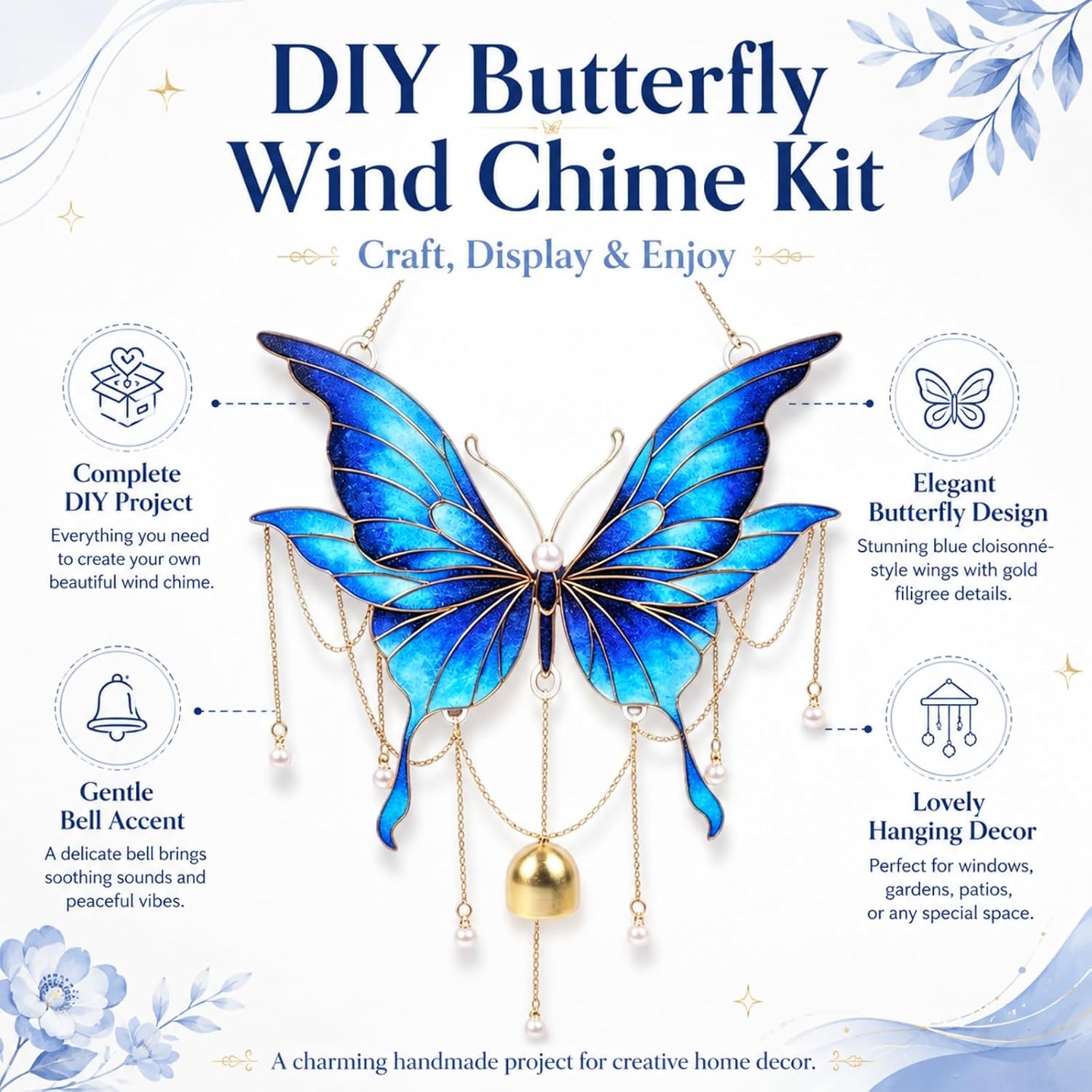 DIY Filigree Cloisonne Enamel Butterfly Wind Chime Craft Kit image 2