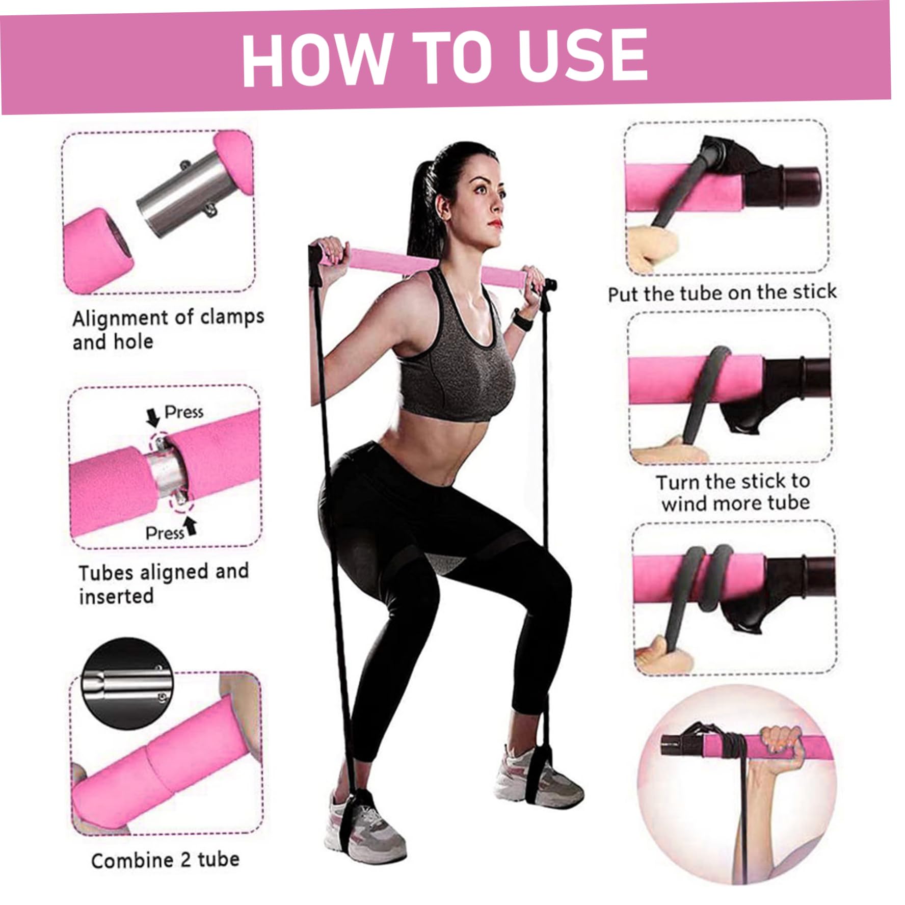 Kit de Barra de Pilates para Mujer, Barra de Pilates Fusion Estirada, Multifuncional Desmontable con Bandas de Resistencia para Mujer en casa