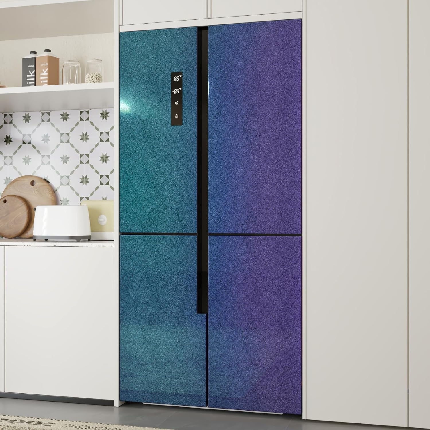 CRE8TIVE Glossy Teal Green Blue Purple Glitter Wallpaper for Bedroom 12"x354" Iridescent Holographic Glitter Contact Paper Peel and Stick Self Adhesive Removable Wallpaper for Kitchen Bathroom Drawers