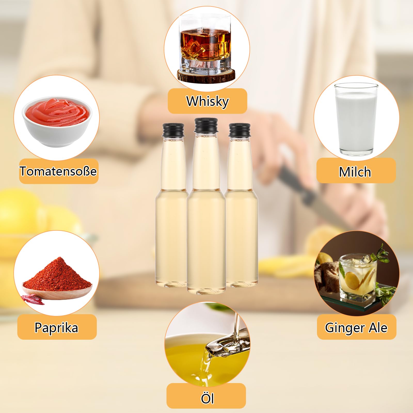 Lot de 20 petites bouteilles à remplir, 150 ml, avec bouchon à vis, en plastique, bouteilles d'alcool, à remplir, pour mariage, fête