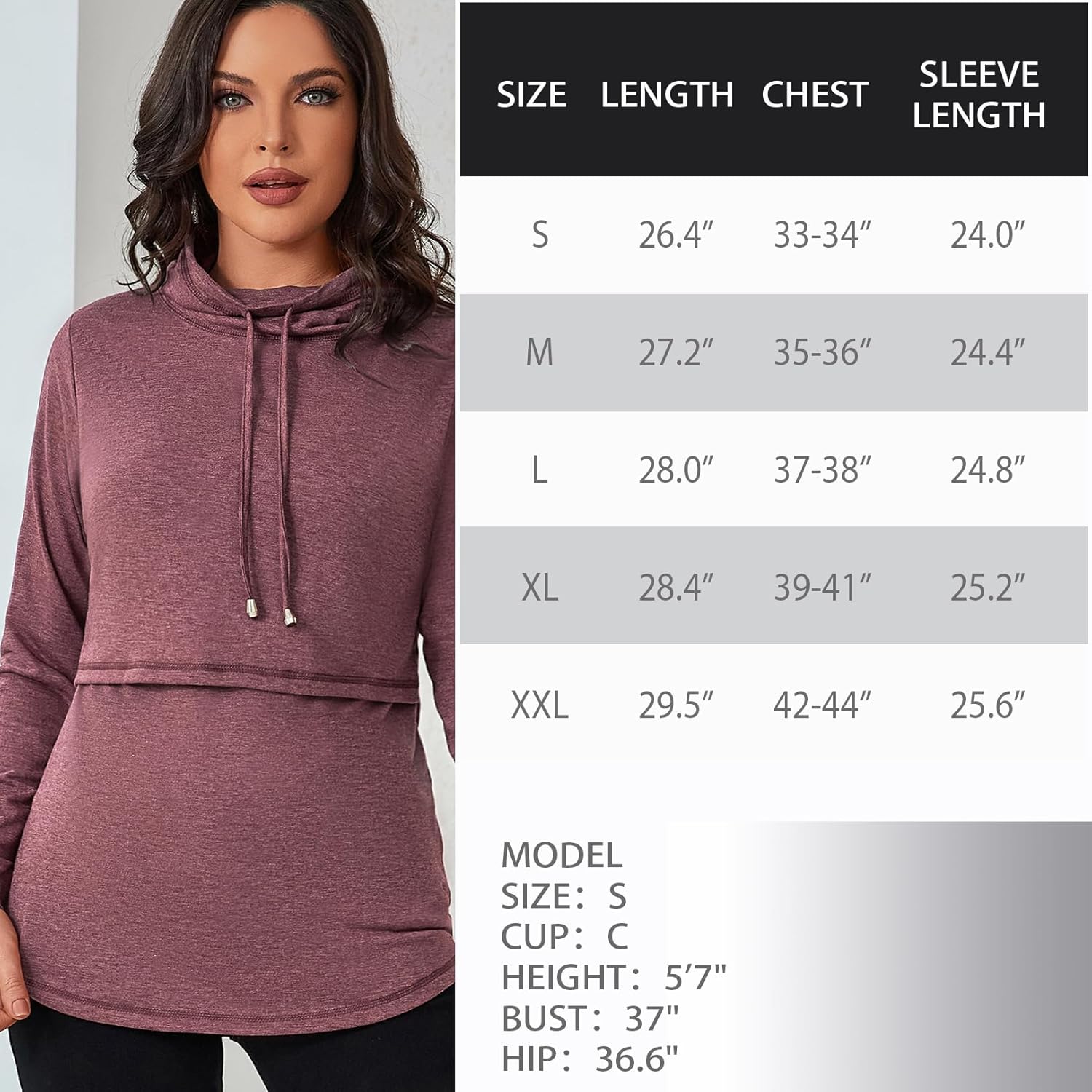 GINKANA Womens Nursing Tops Breastfeeding Sweatshirts Shirts Long Sleeve Drawstring Cowl Neck Nursing Tee Shirts Blouse - Image 6