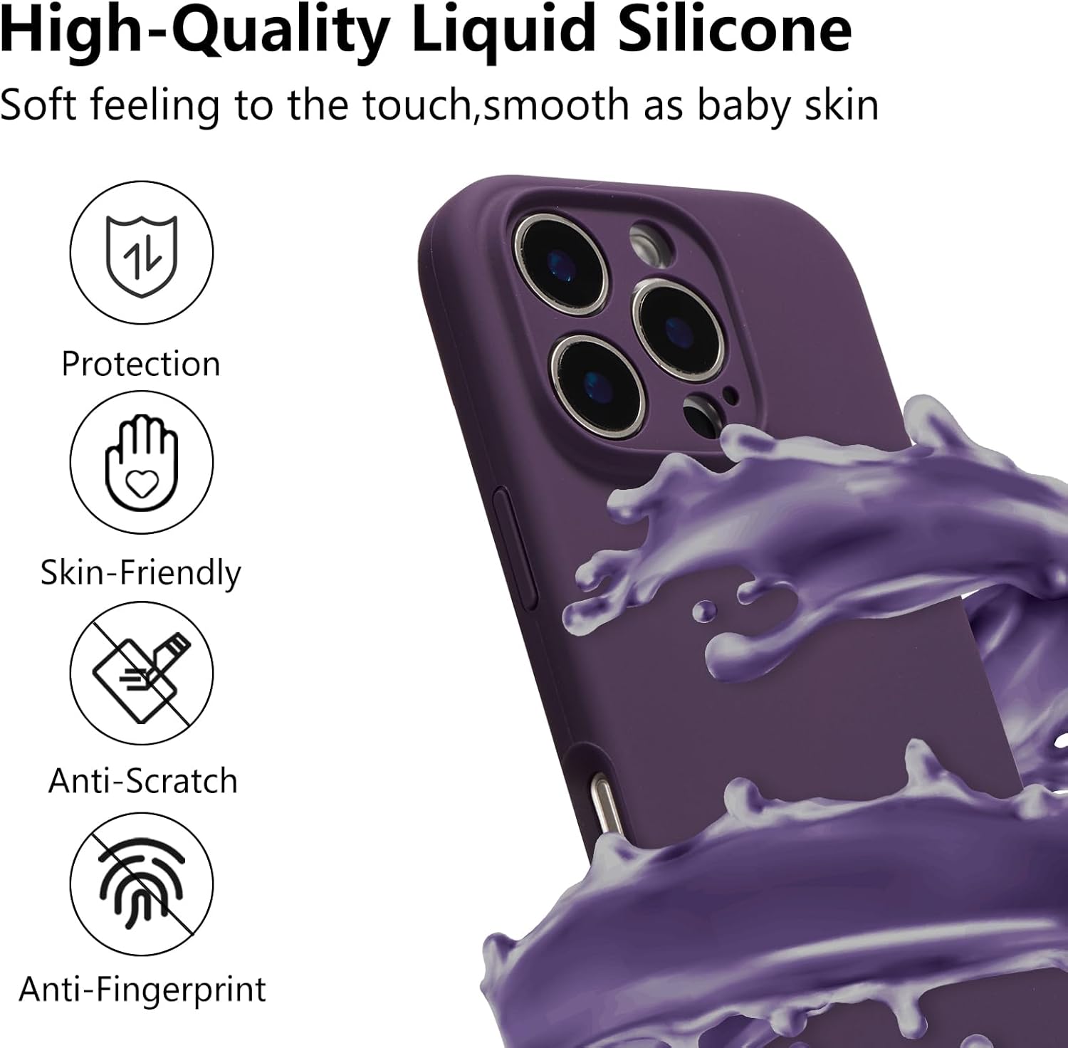 UCASONG for iPhone 16 Pro Case Silicone,with [Full Camera Protection][Soft Anti-Scratch Microfiber Lining],Liquid Silicone Ultra Slim Shockproof Phone Case for Men Women Girls-Dark Purple iPhone 16 Pro 6.3" Dark Purple