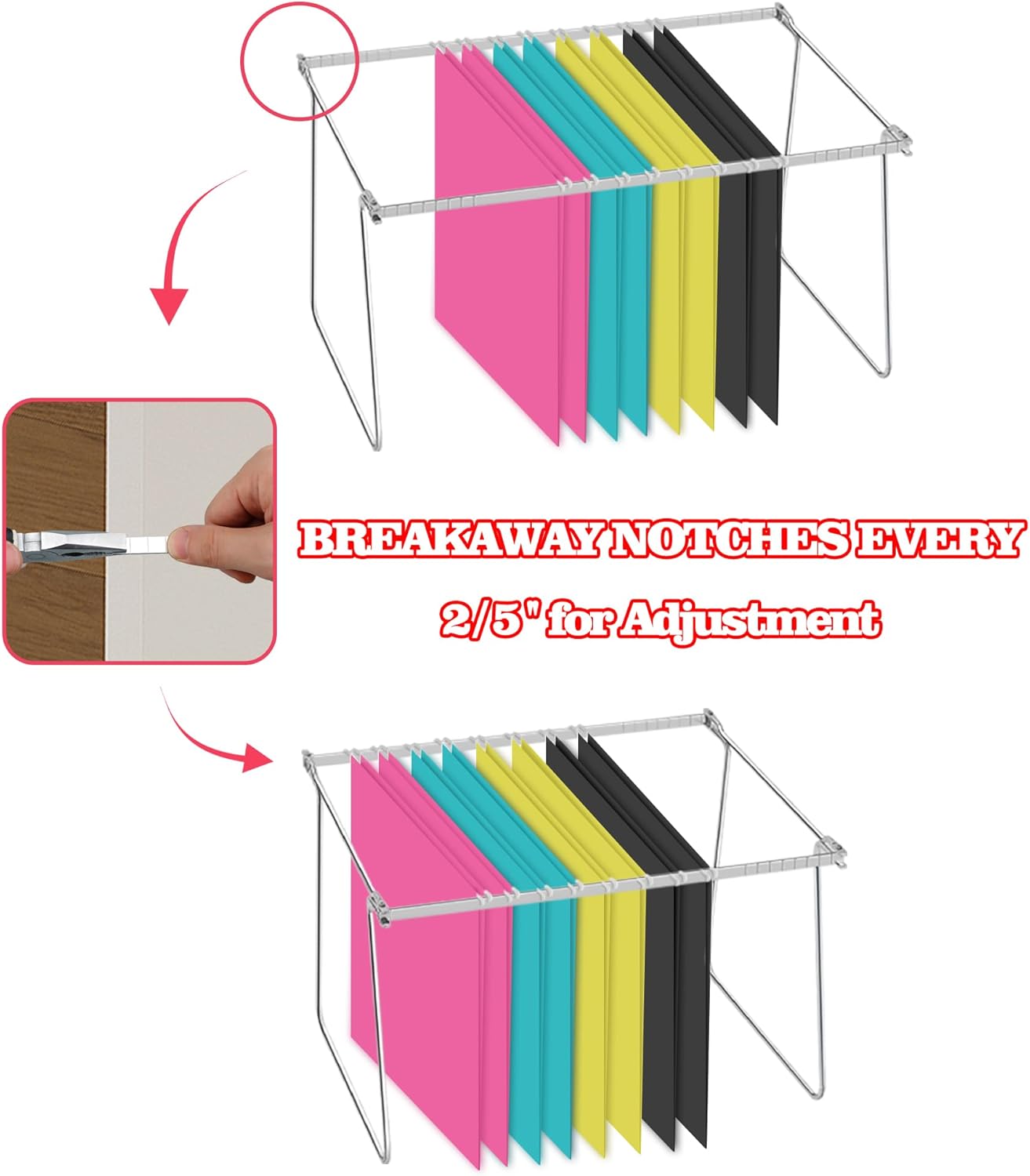 Heavy Duty Steel Hanging File Frame,Letter Size Hanging File Folder Frame,Adjustable Length 11" to 18",2 Packs(Without Folders)