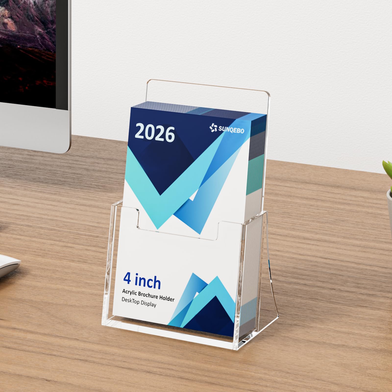 Espositore per brochure in acrilico da 10 cm, confezione da 4 espositori trasparenti per opuscoli, in plastica, per volantini, riviste, opuscoli, riviste, menu, scrivania, organizer per piano