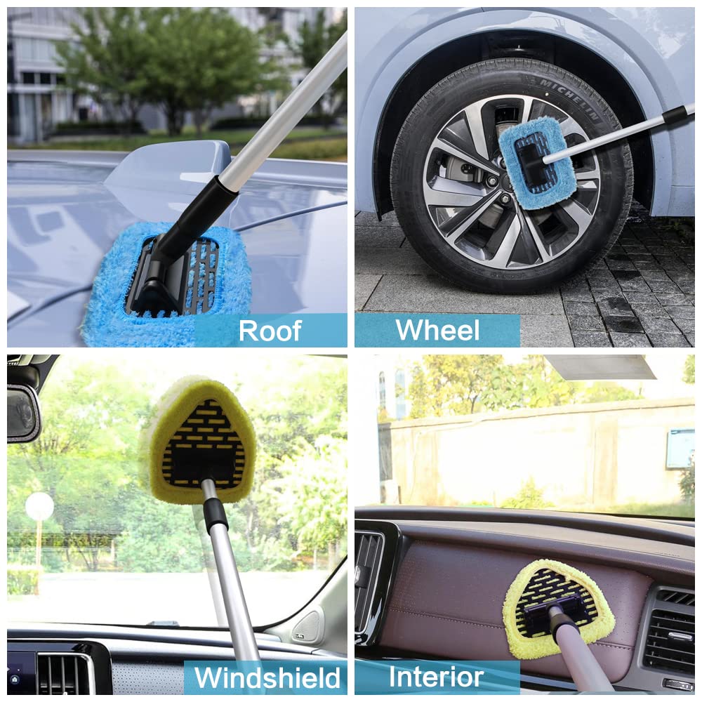 Manelord Pulitore per parabrezza, set per auto con manico telescopico, detergente per parabrezza e pulizia Raffstore