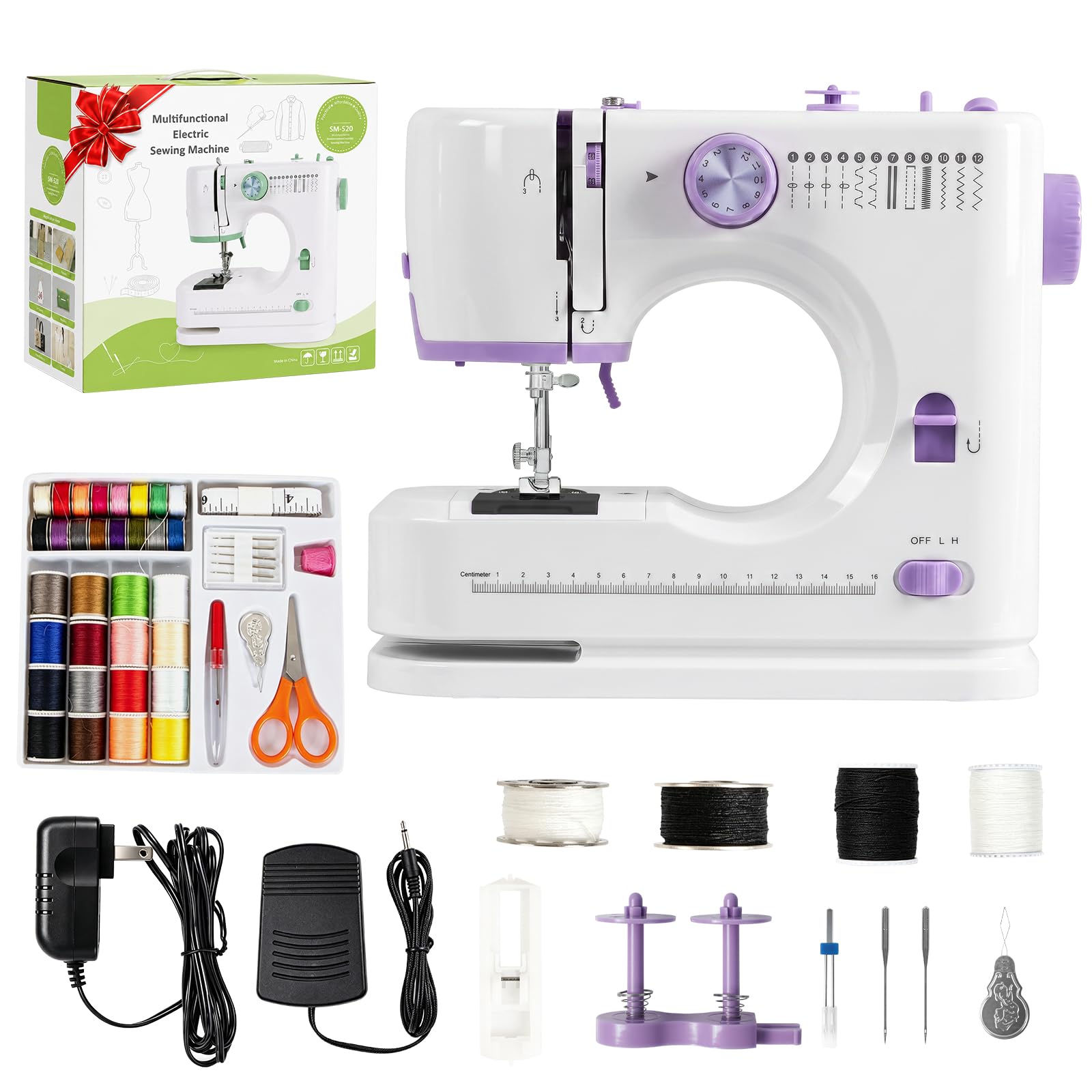 Machine à Coudre Portable Débutant, Qoosea 12 Point Sewing Machine Violet