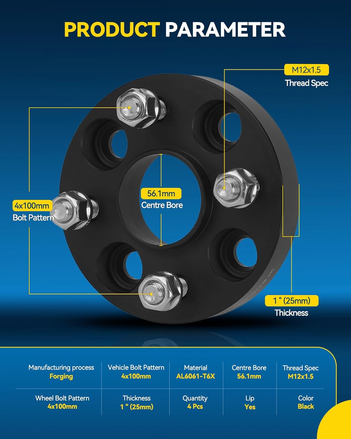 PHILTOP 4x100mm 1" Wheel Spacers for Fit, Yaris, 4 Pcs Hub Centric Wheel Spacers with 56.1mm Hub Bore M12x1.5 Studs fit for Fit, Yaris, Cobalt, Accent, Corolla, xB, Civic, Cooper, Rio