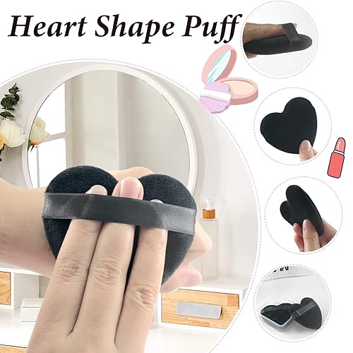 Miniatura 2 de 12 piezas de polvo en forma de corazón, soplo cosmético para cara, lavable, reutilizable, suave, esponja en polvo, esponja de maquillaje para