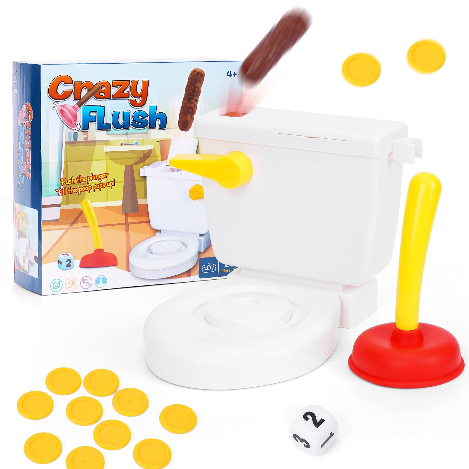 Starnearby Poop Shoot Game, 2-4 Players Fun Toys Pranks for Adults, Parent-child Interactive Kids Games Toilet Poo Flushing Spray Spoof Party Toy for Family Party Camping