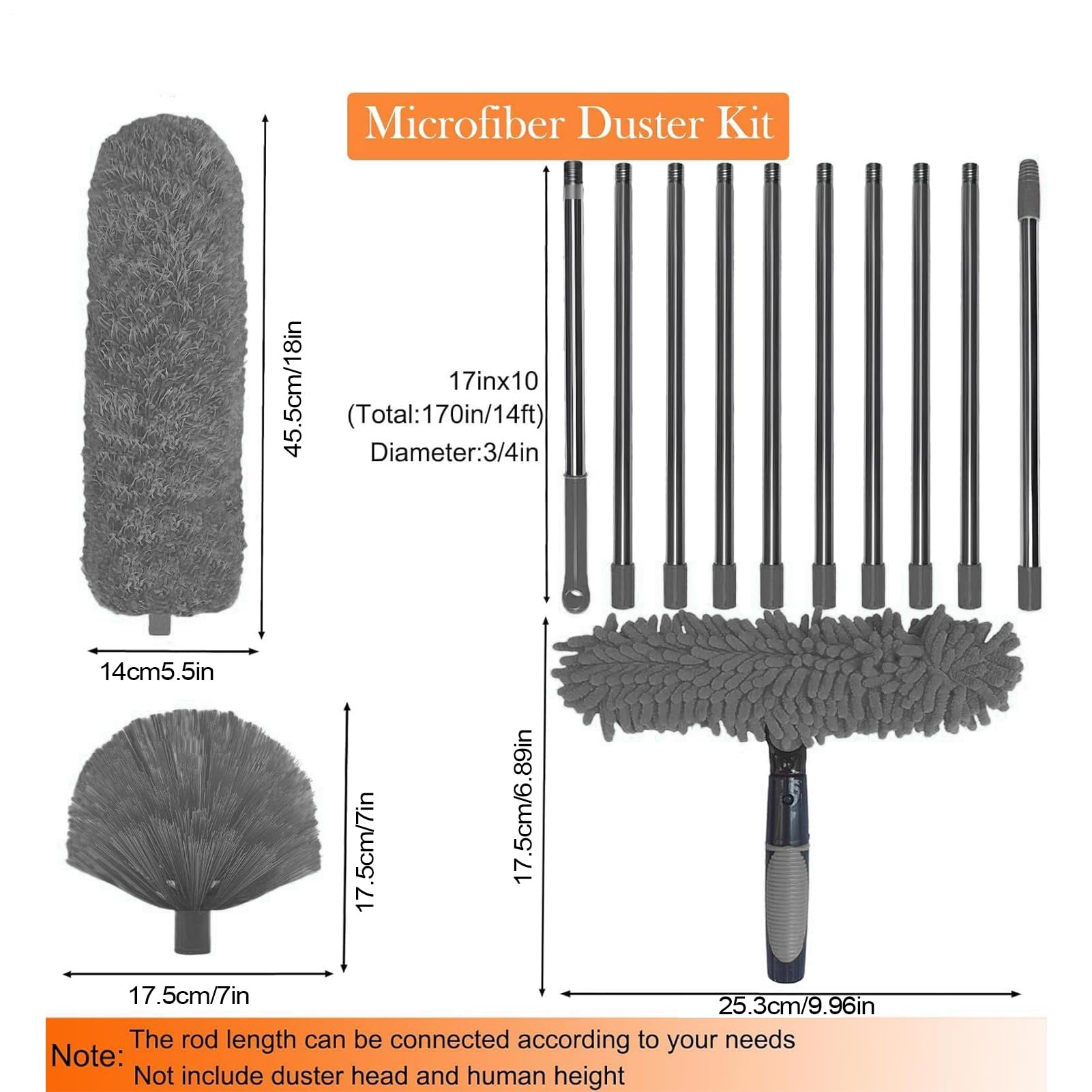 Limpiacristales Telescópico Ajustable De 4,5 M, Con Cepillo De Silicona Y Cepillo De Microfibra Kit Profesional Para Limpieza De Ventanas 99313985