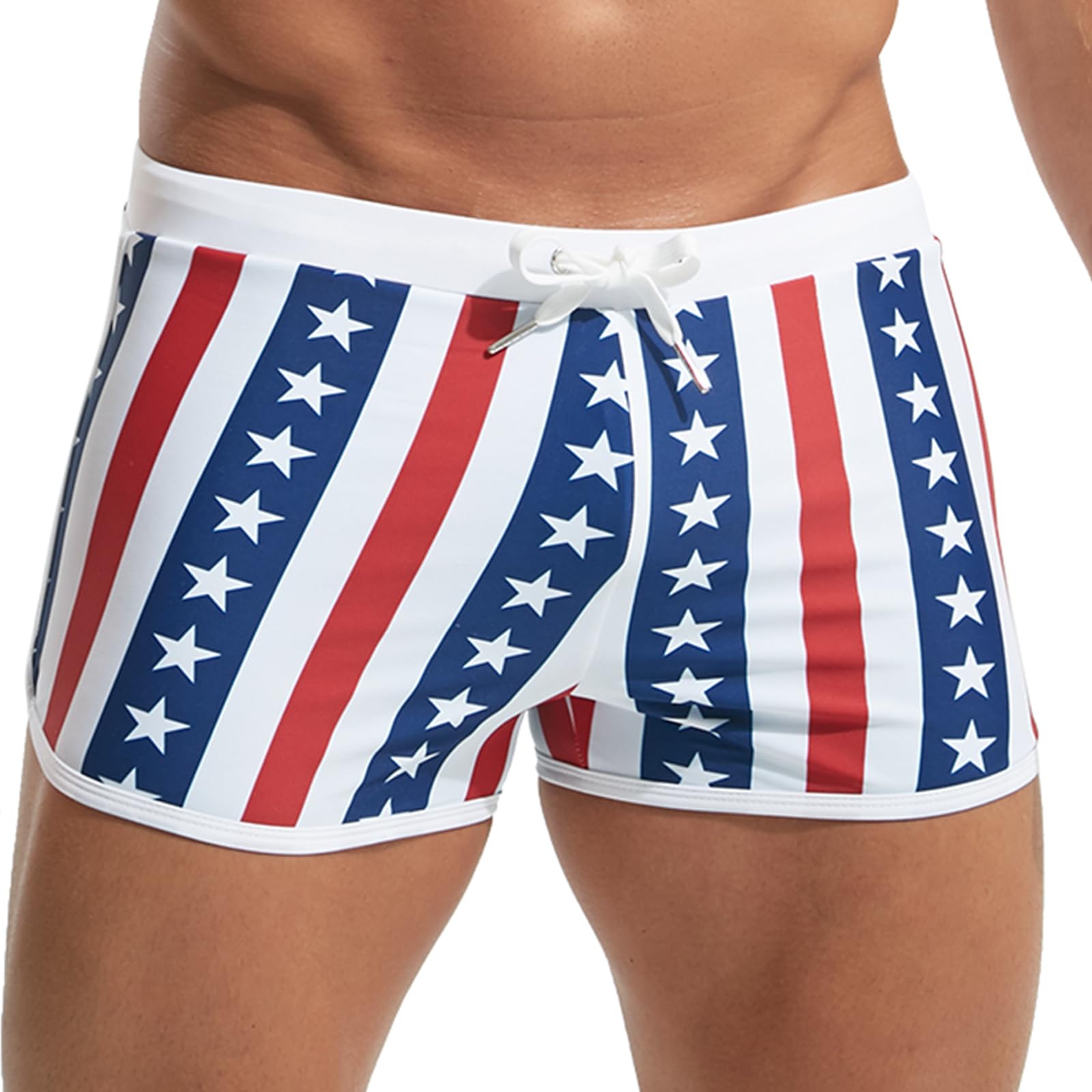 PINKY SENSON Men's Square Leg Swim Trunks Realistic 3D Denim Print Swimwear Jammers Stretch Lightweight for Water Sports